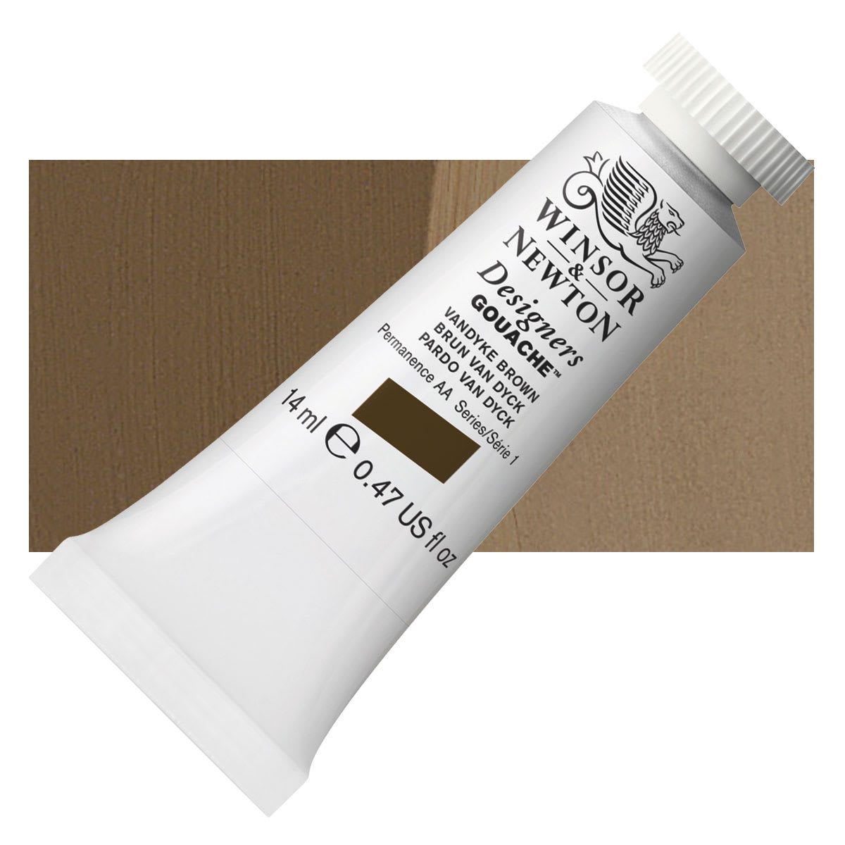 Winsor & Newton Designers Gouache - Vandyke Brown, 14 ml tube and swatch