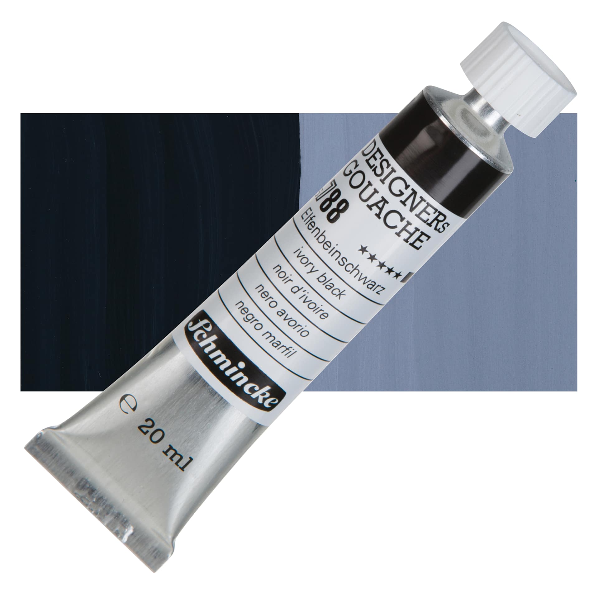 Schmincke Designers Gouache - Ivory Black, 20 ml Tube and swatch