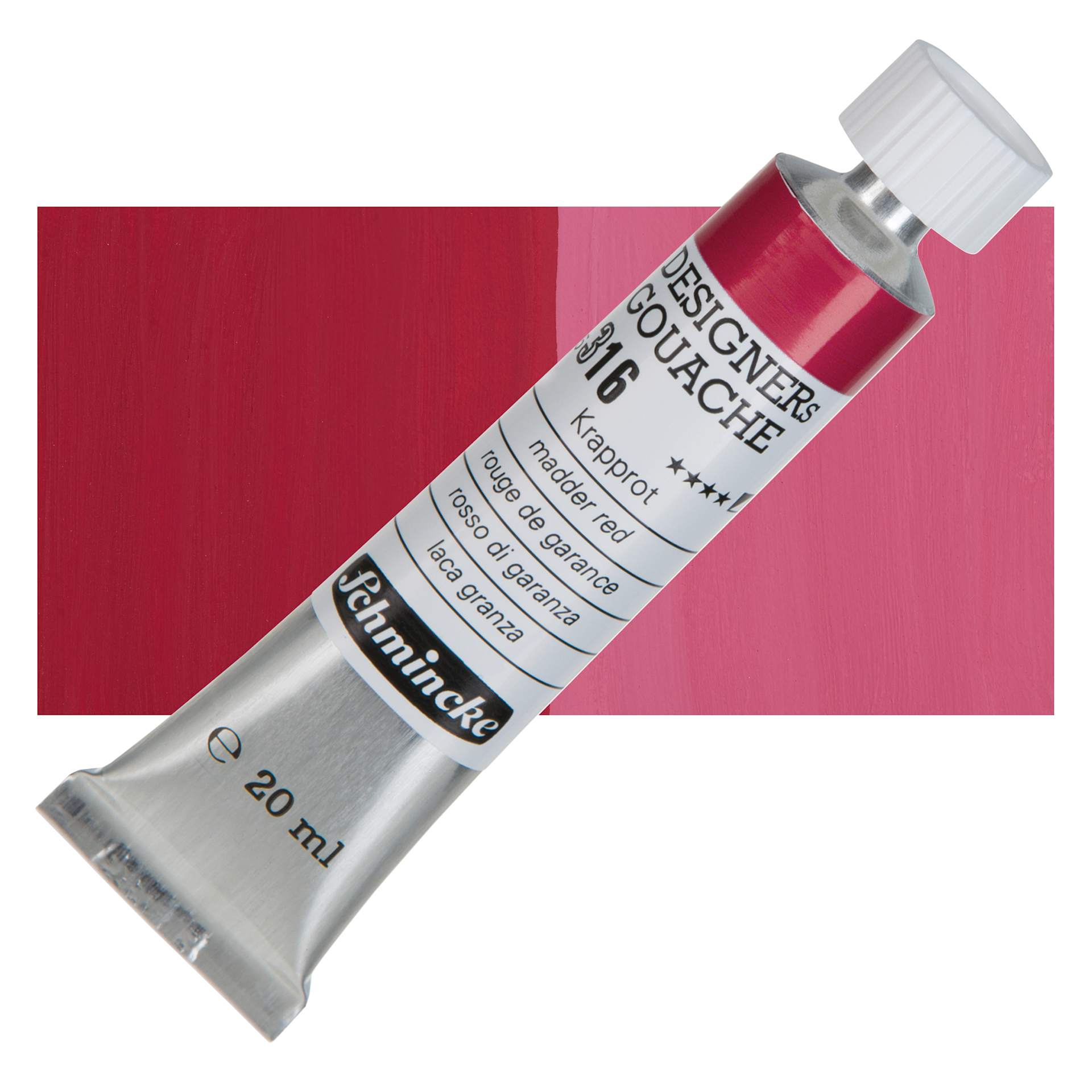 Schmincke Designers Gouache - Madder Red, 20 ml Tube and swatch
