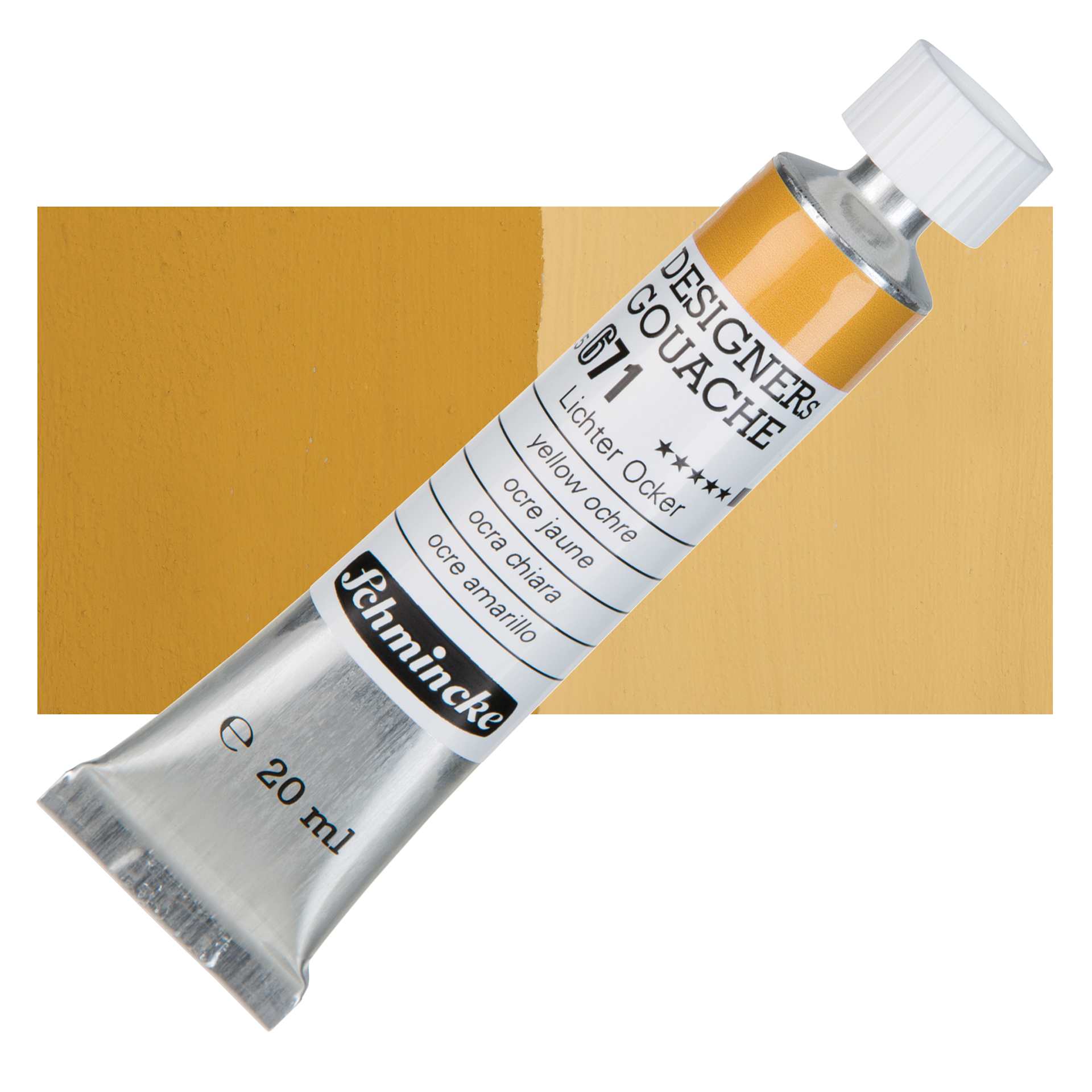 Schmincke Designers Gouache - Yellow Ochre, 20 ml Tube and swatch