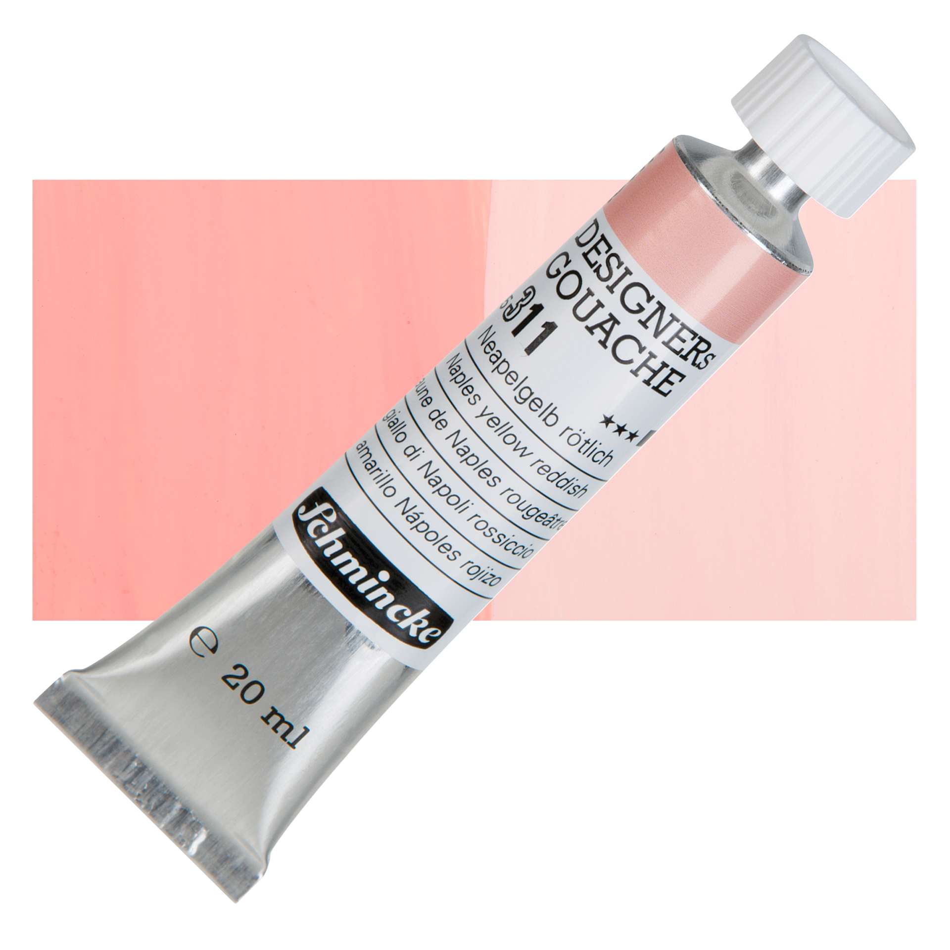 Schmincke Designers Gouache - Naples Yellow Reddish, 20 ml Tube and swatch