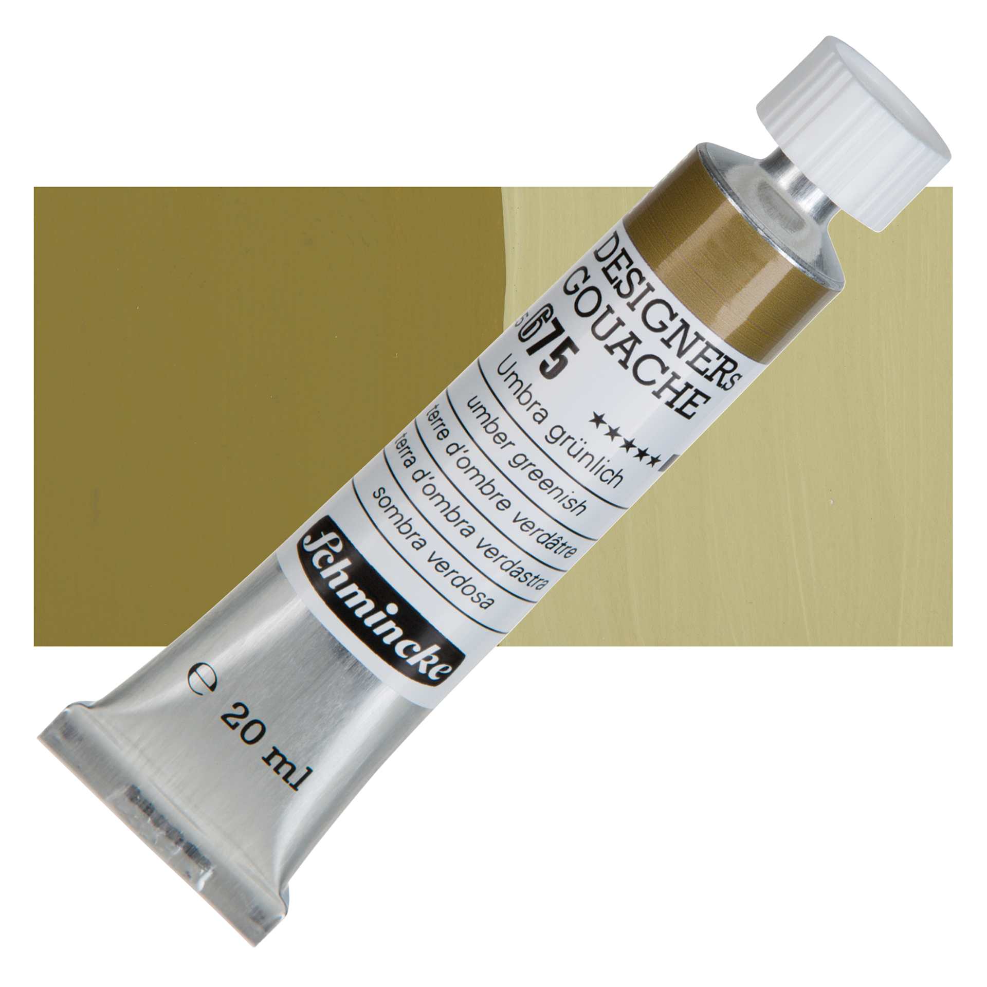 Schmincke Designers Gouache - Umber Greenish, 20 ml Tube and swatch