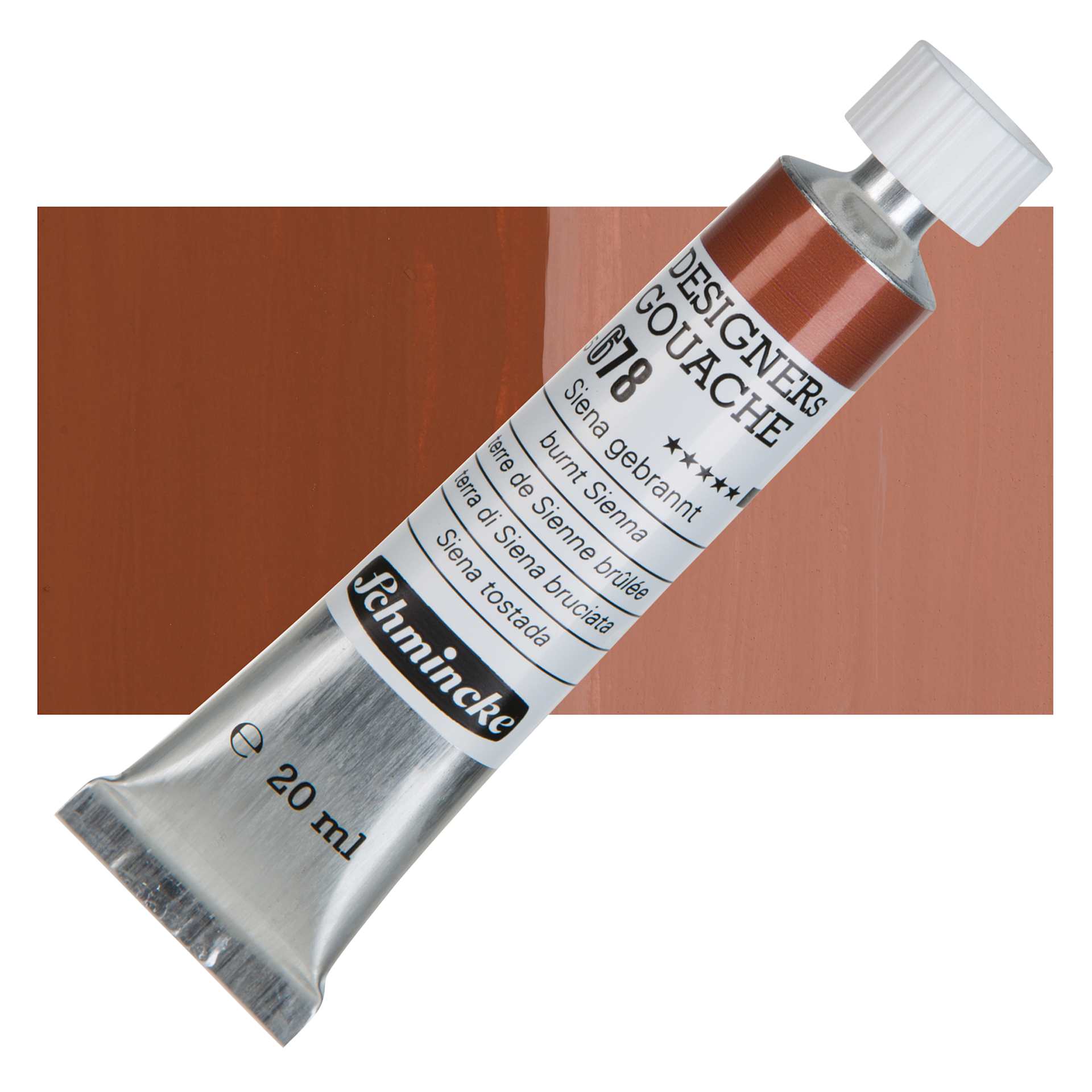 Schmincke Designers Gouache - Burnt Sienna, 20 ml Tube and swatch
