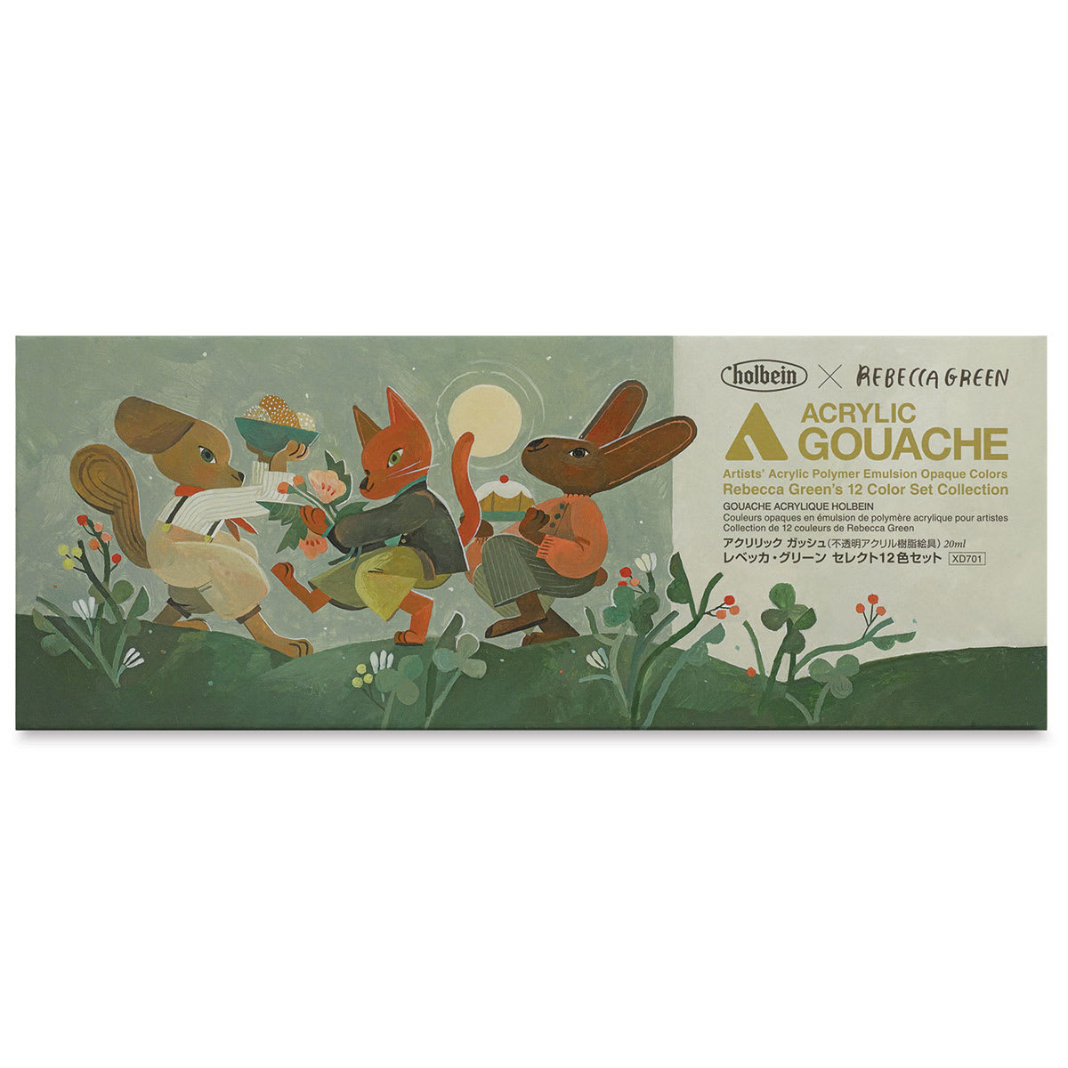 Holbein Acrylic Gouache - Rebecca Green Set, Set of 12, Assorted Colors, 20 ml, Tubes (Front of packaging)