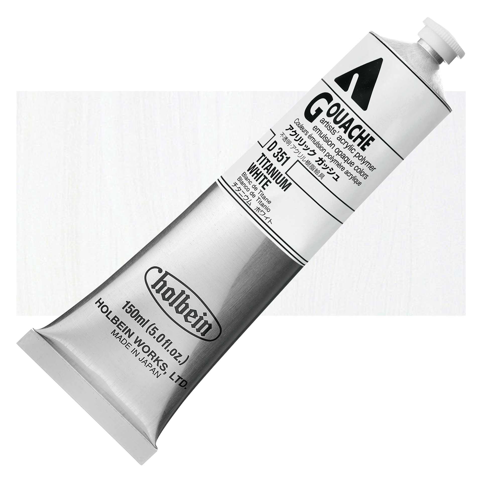 Holbein Acrylic Gouache – Titanium White, 150 ml tube and swatch