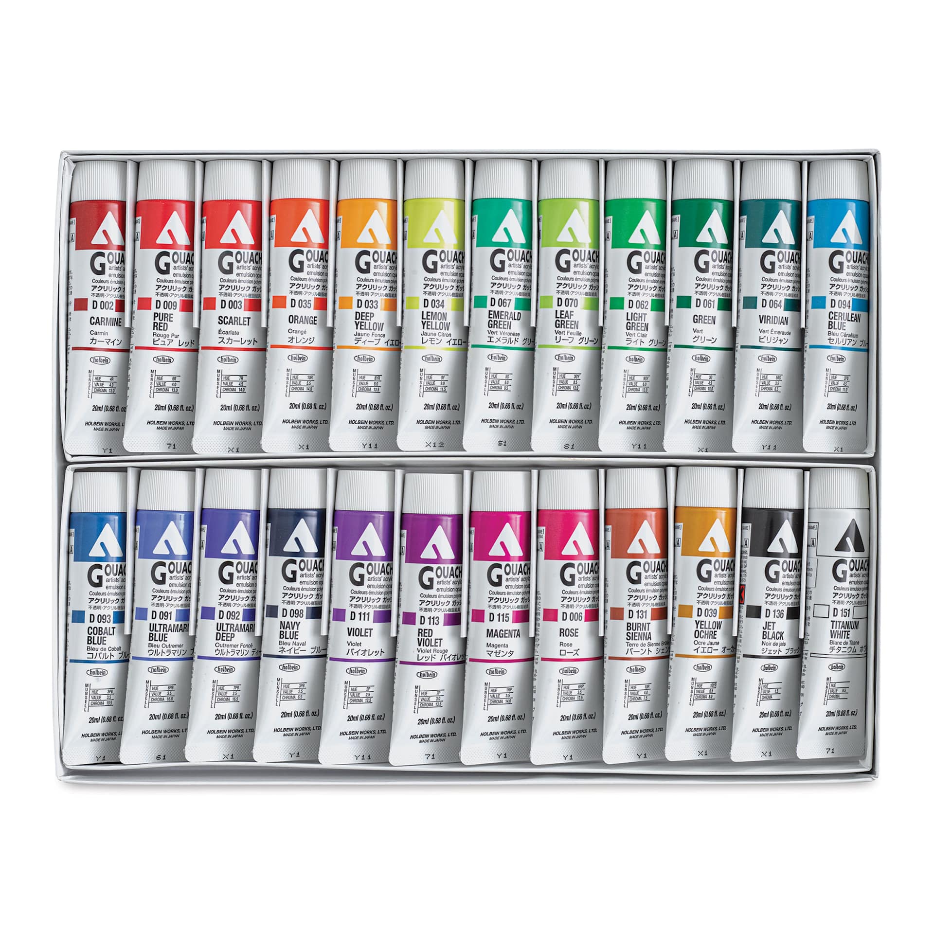 Holbein Acrylic Gouache - Assorted, Set of 24, 20 ml