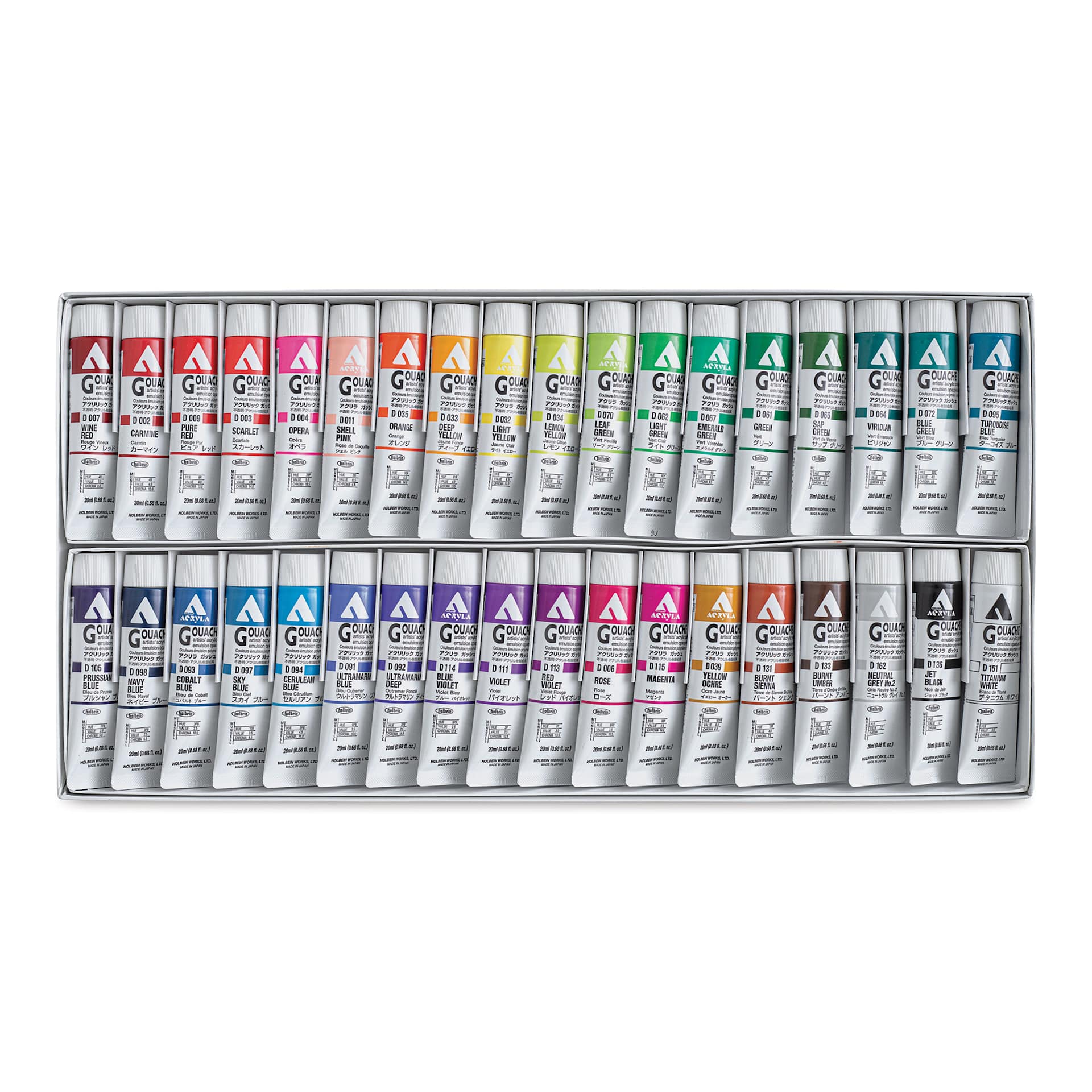 Holbein Acrylic Gouache - Assorted, Set of 36, 20 ml