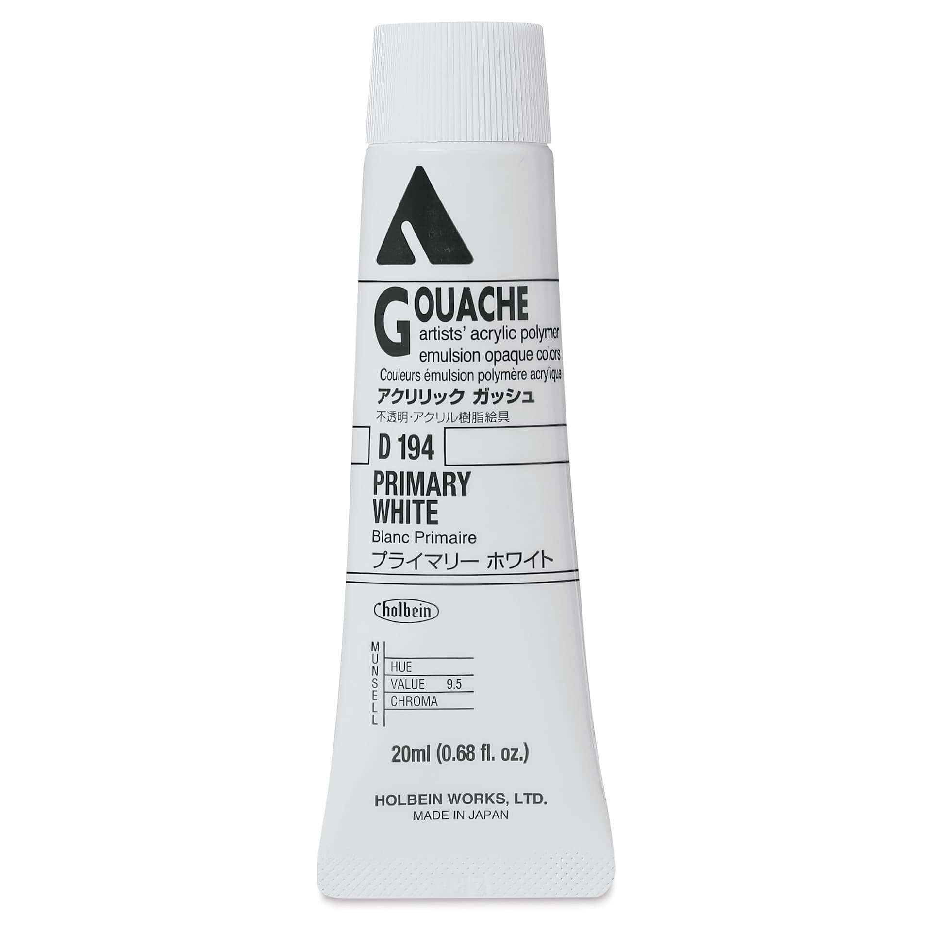 Holbein Acrylic Gouache - Primary White, 20 ml tube