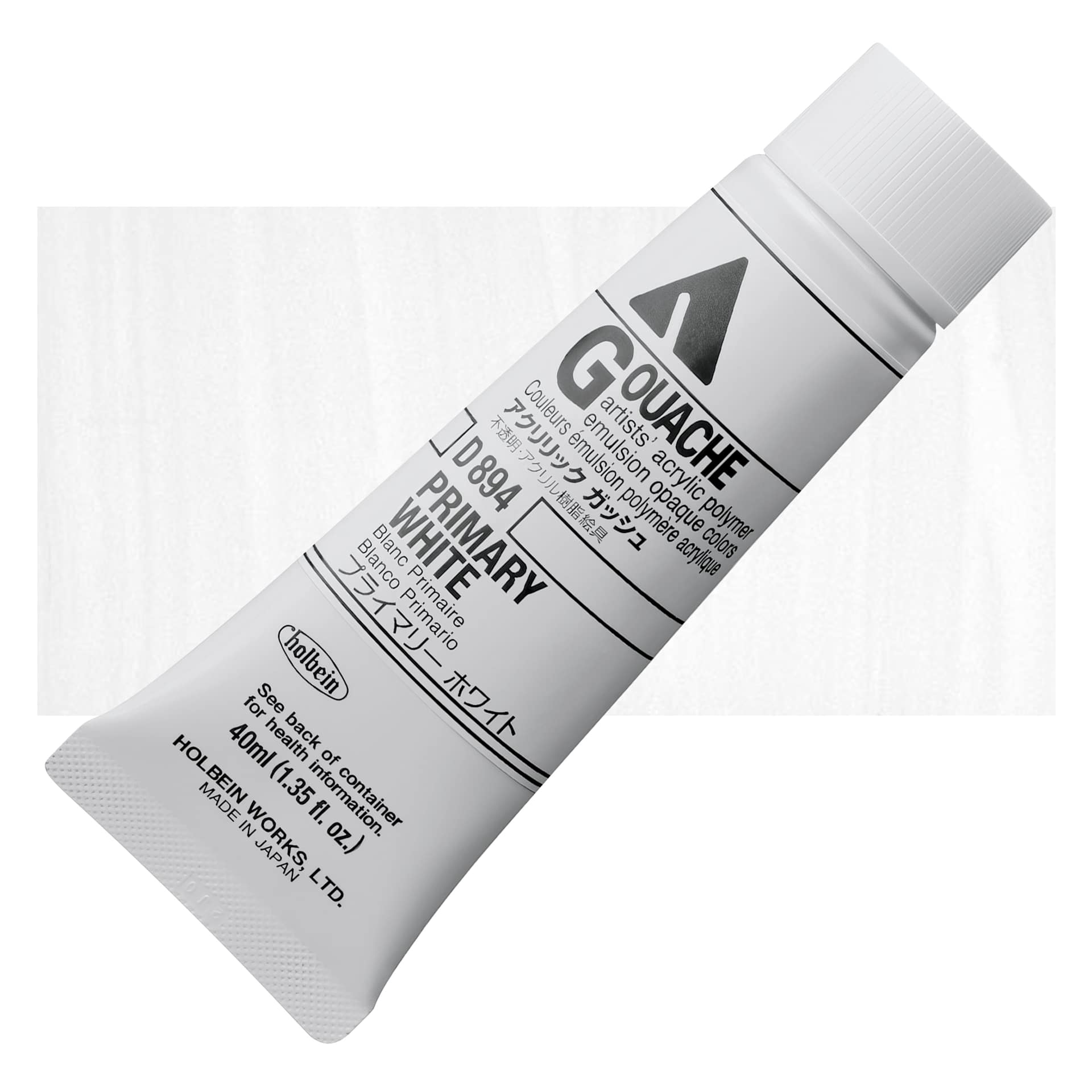 Holbein Acrylic Gouache - Primary White, 40 ml tube and swatch