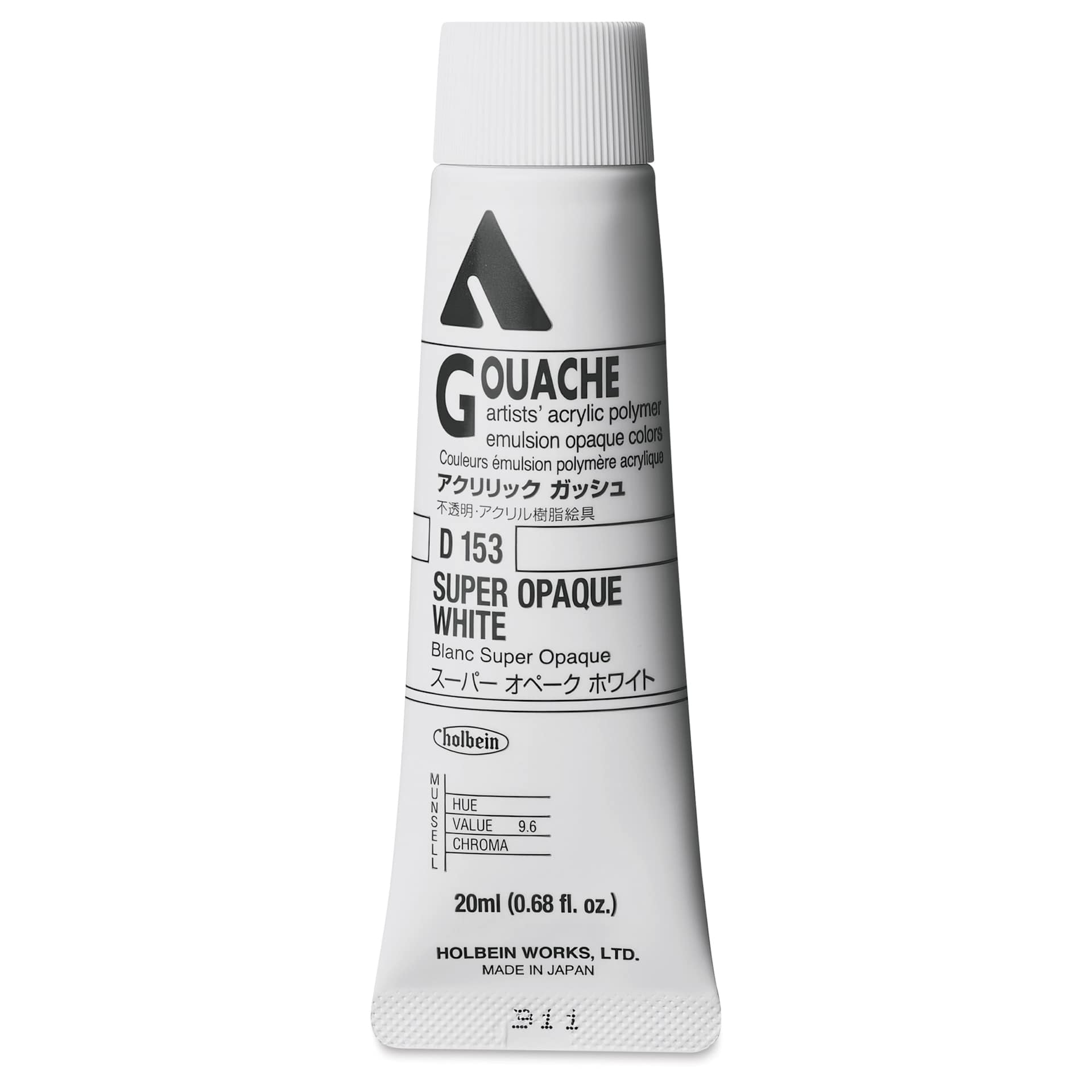 Holbein Acryla Gouache - Super Opaque White, 20 ml tube
