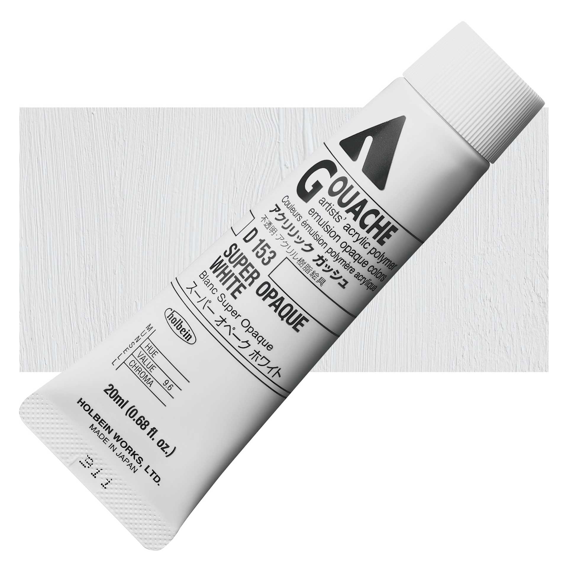 Holbein Acryla Gouache - Super Opaque White, 20 ml tube and swatch