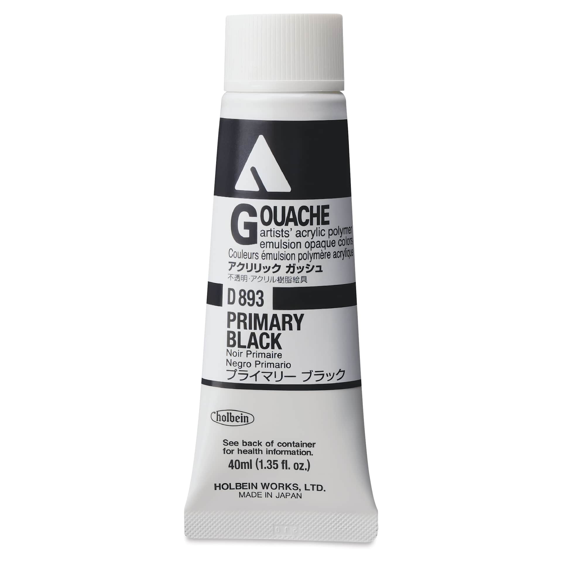 Holbein Acrylic Gouache – Primary Black, 40 ml tube