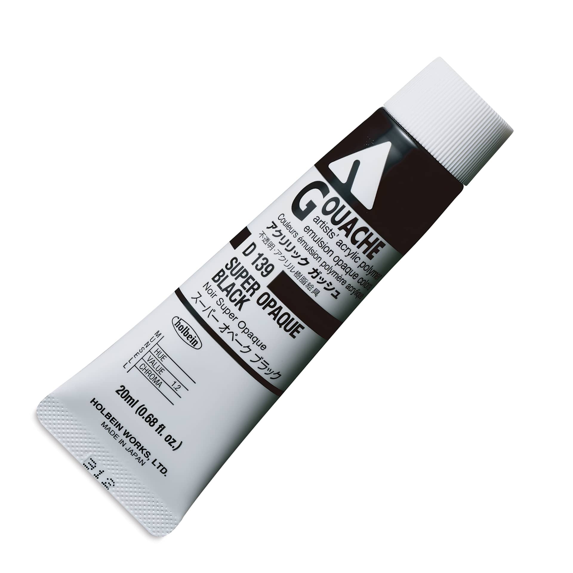 Holbein Acryla Gouache - Super Opaque Black, 20 ml tube
