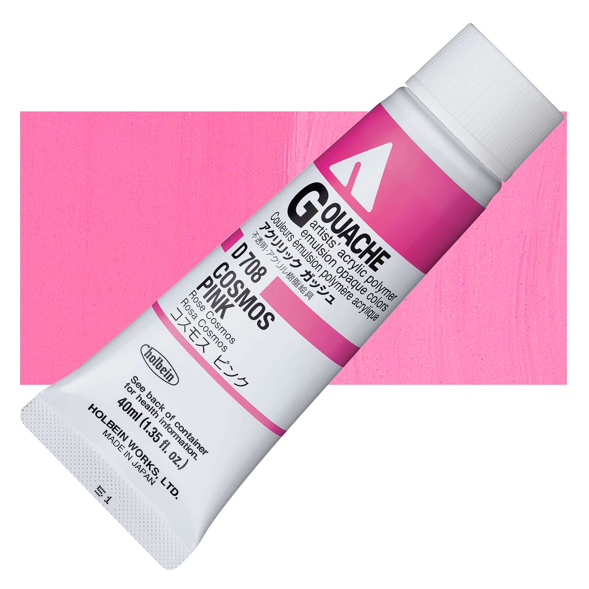 Holbein Acrylic Gouache - Cosmos Pink, 40 ml and swatch