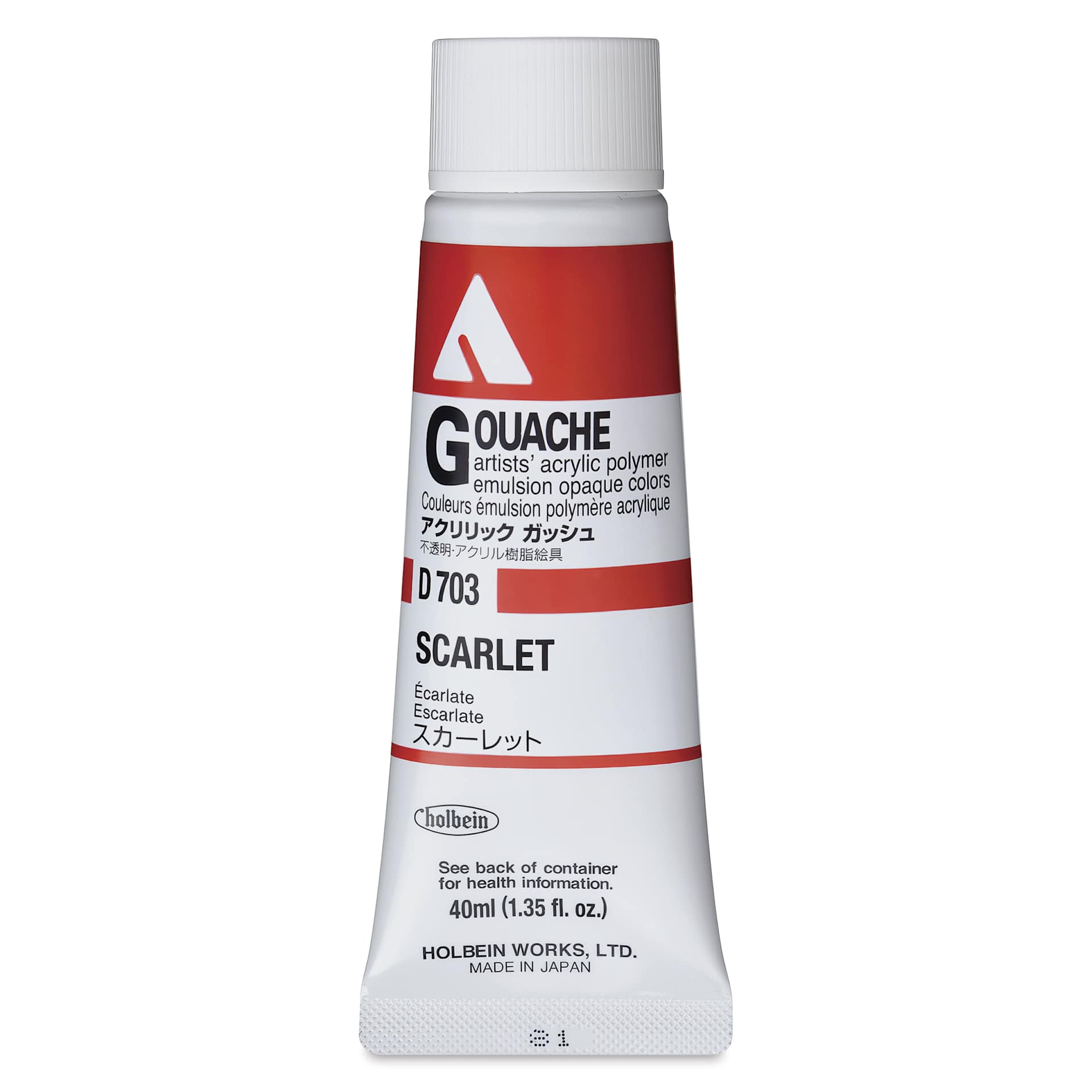 Holbein Acrylic Gouache – Scarlet, 40 ml tube