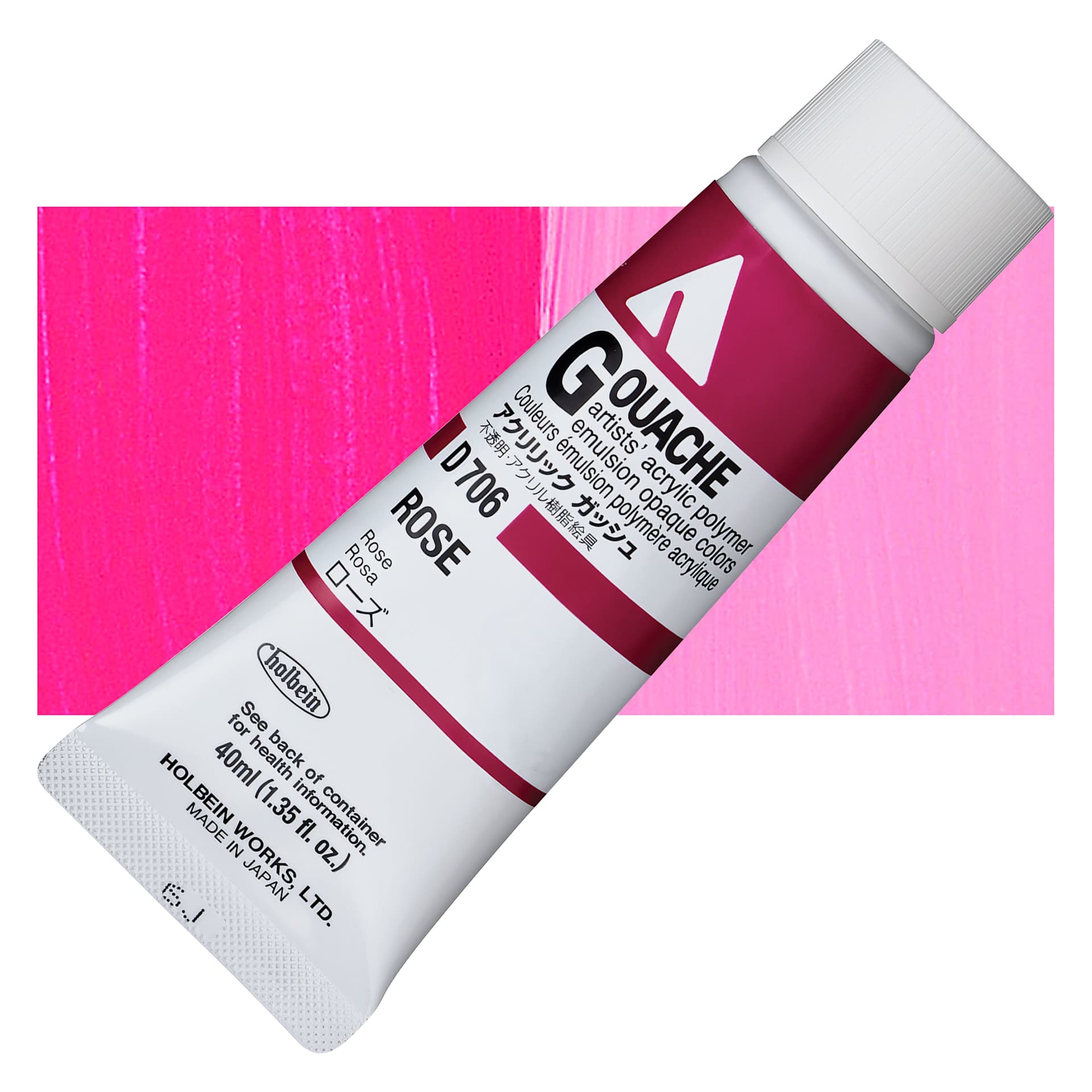 Holbein Acrylic Gouache - Rose, 40 ml and swatch
