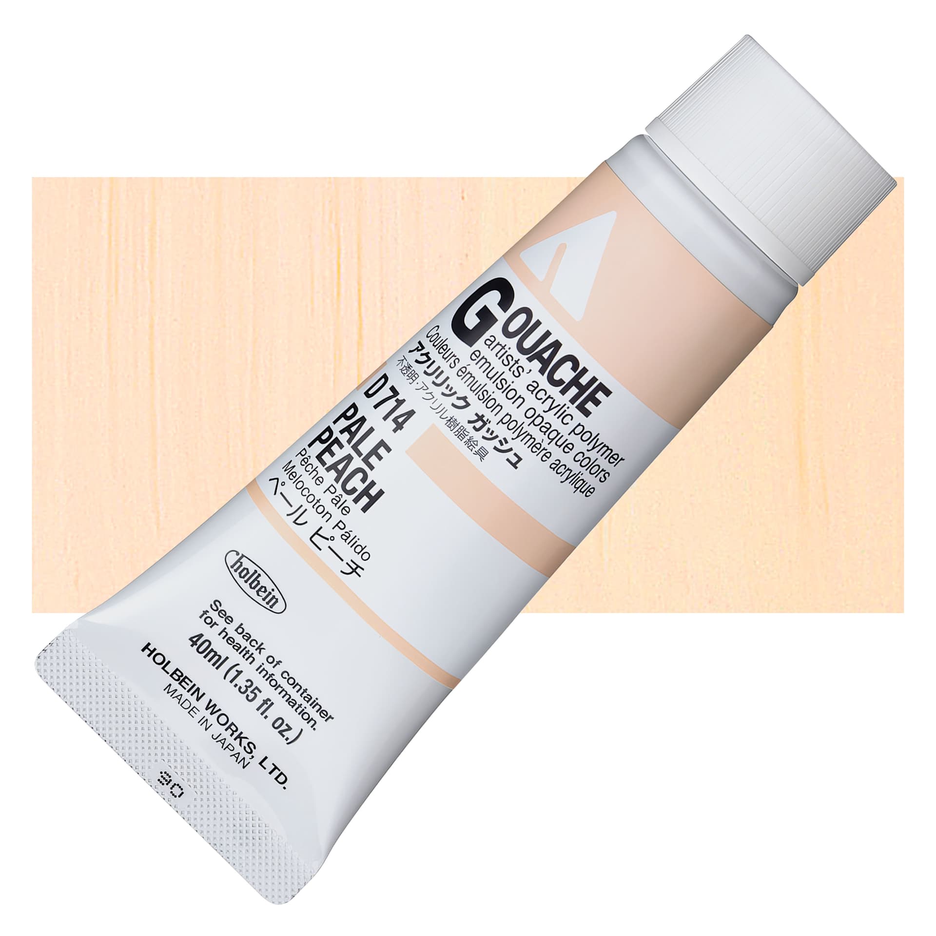 Holbein Acrylic Gouache - Pale Peach, 40 ml tube and swatch