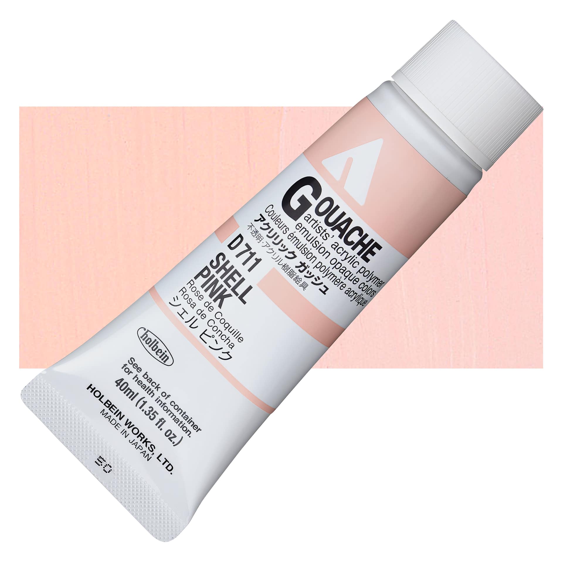 Holbein Acrylic Gouache - Shell Pink, 40 ml tube and swatch