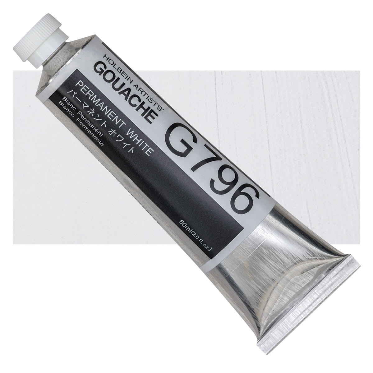 Holbein Artists' Gouache - Permanent White, 60 ml tube and swatch