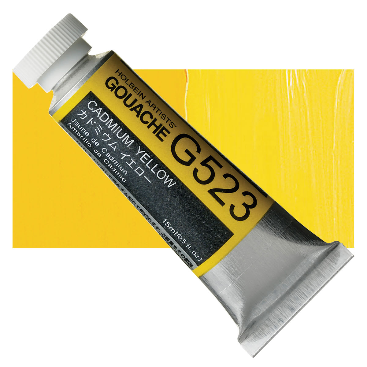 Holbein Artists' Gouache - Cadmium Yellow, 15 ml tube and swatch