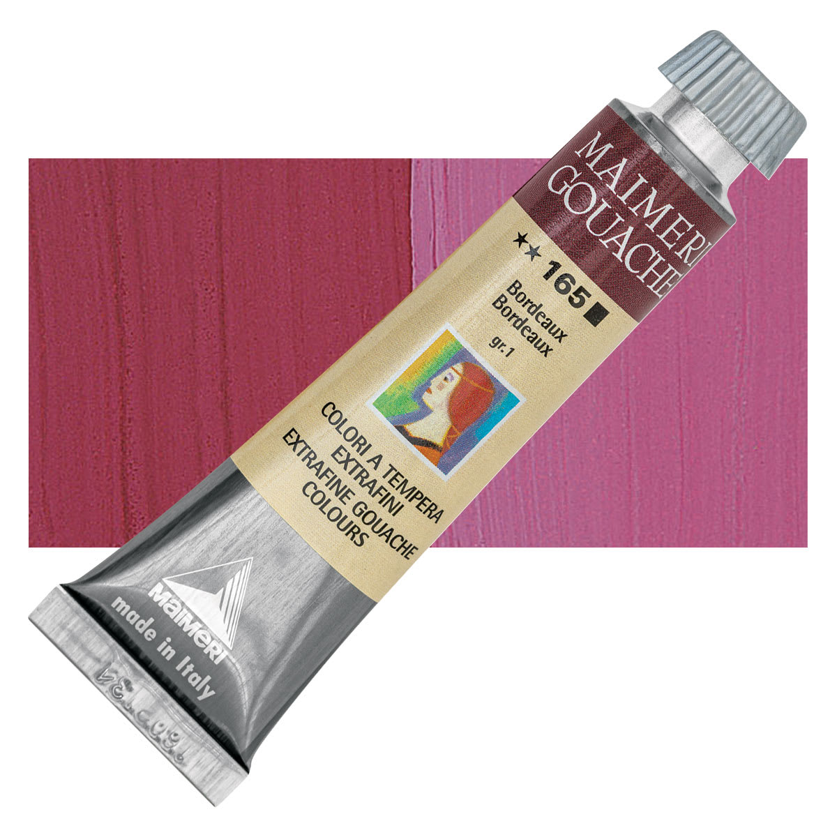 Maimeri Artist Gouache - Bordeaux, 20 ml tube and swatch