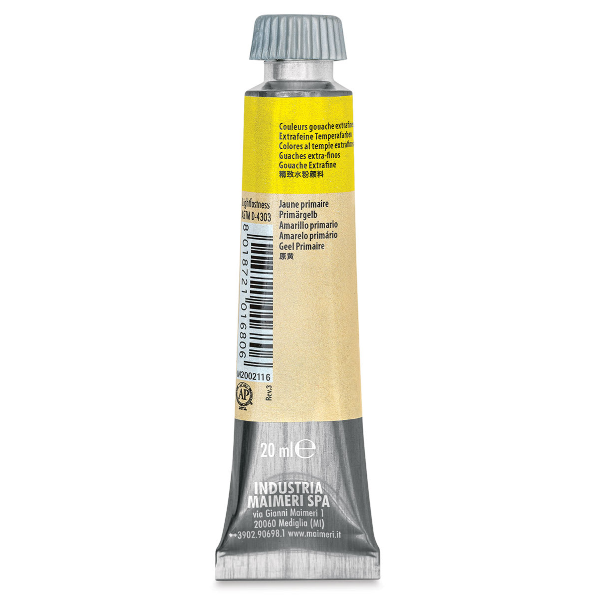 Maimeri Artist Gouache - Primary Yellow, 20 ml  tube back