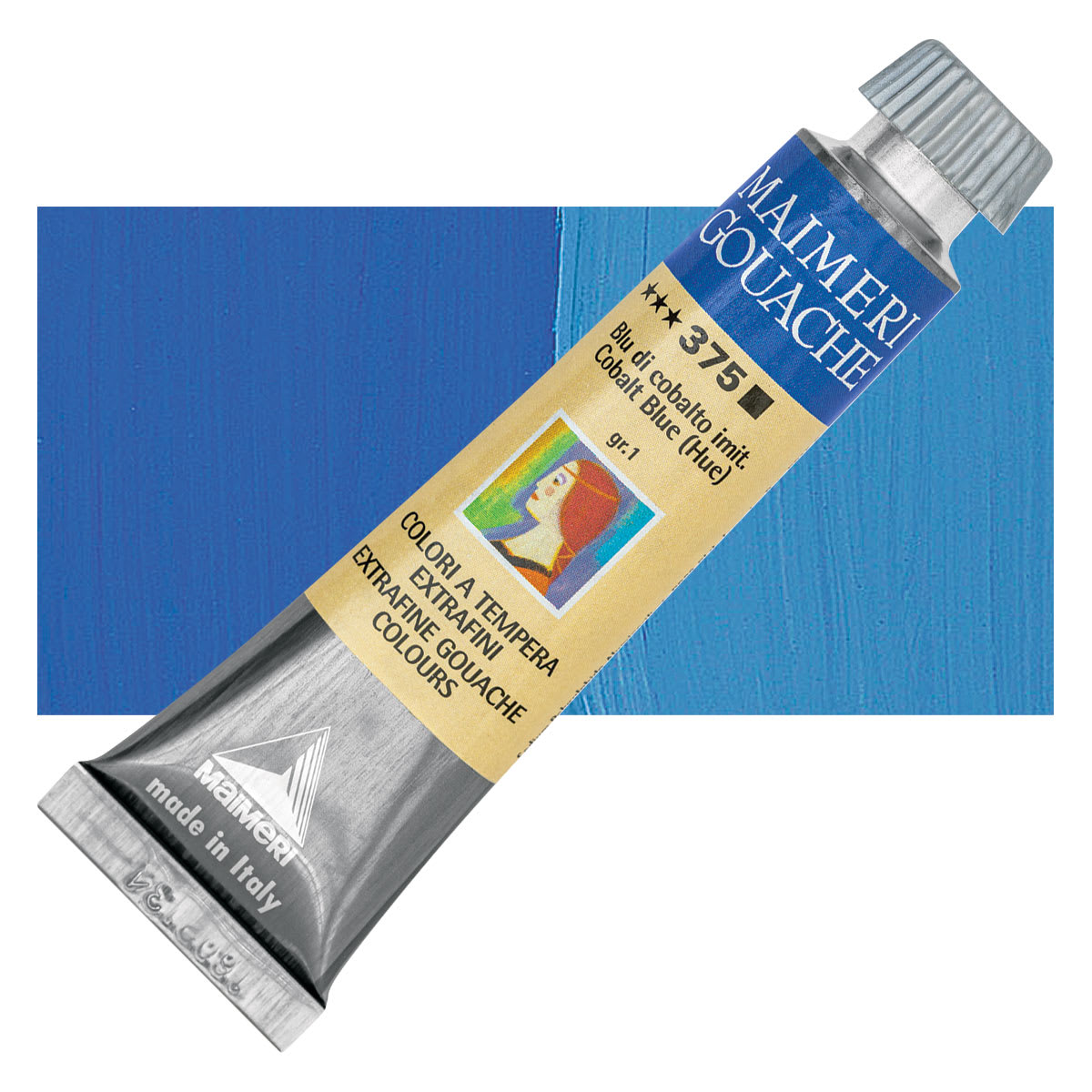 Maimeri Artist Gouache - Cobalt Blue Hue, 20 ml tube and swatch