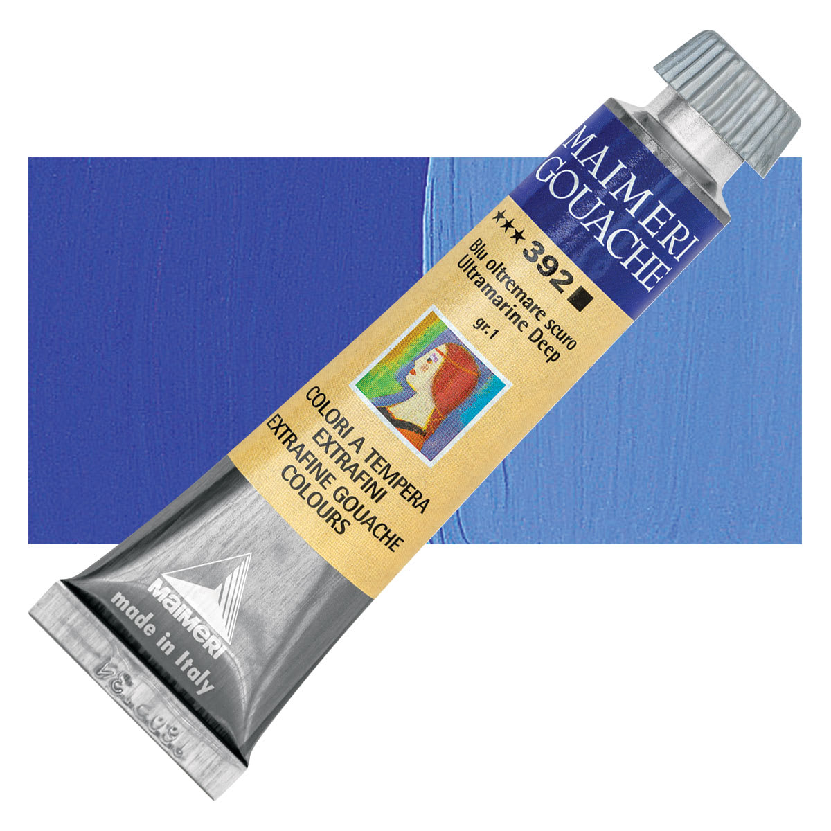 Maimeri Artist Gouache - Ultramarine Deep, 20 ml tube and swatch