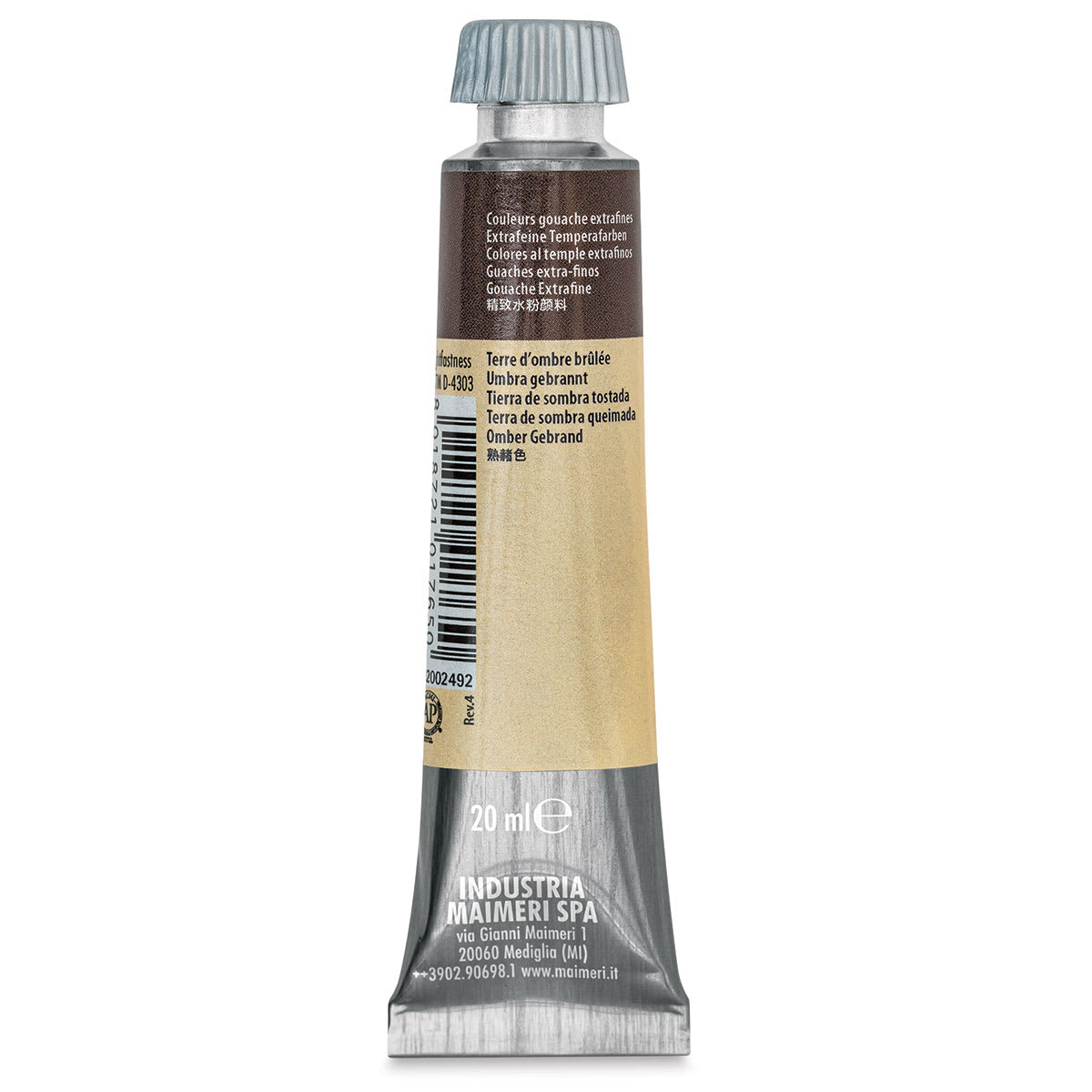 Maimeri Artist Gouache - Burnt Umber, 20 ml tube back