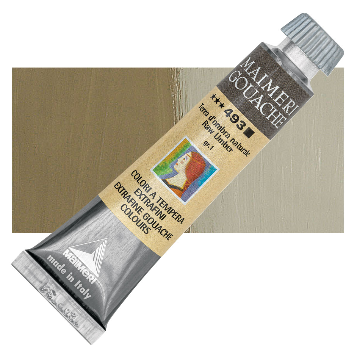 Maimeri Artist Gouache - Raw Umber, 20 ml tube and swatch