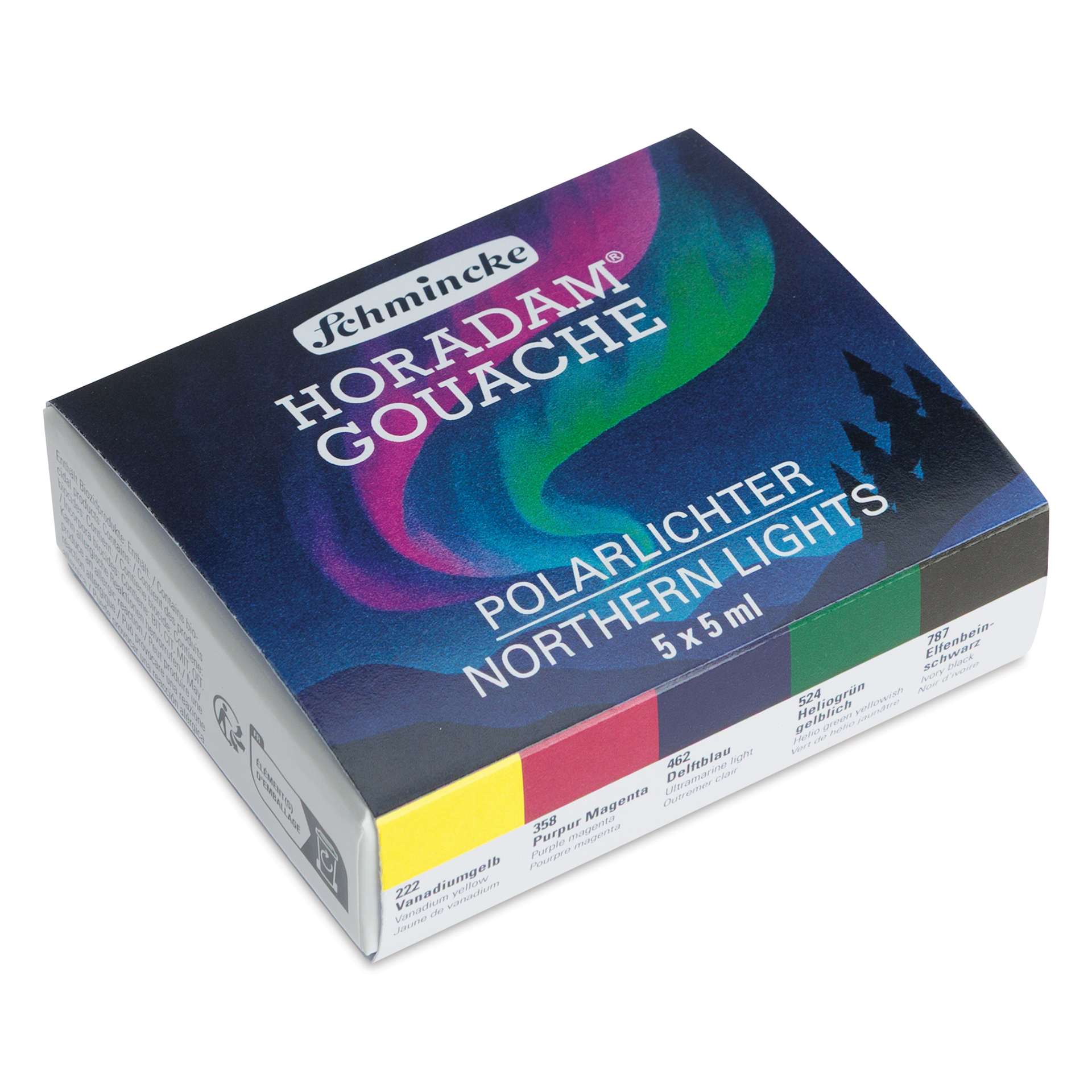Schmincke Horadam Artist Gouache - Set of 6, Northern Lights, 5 ml tube angled package to see included colors