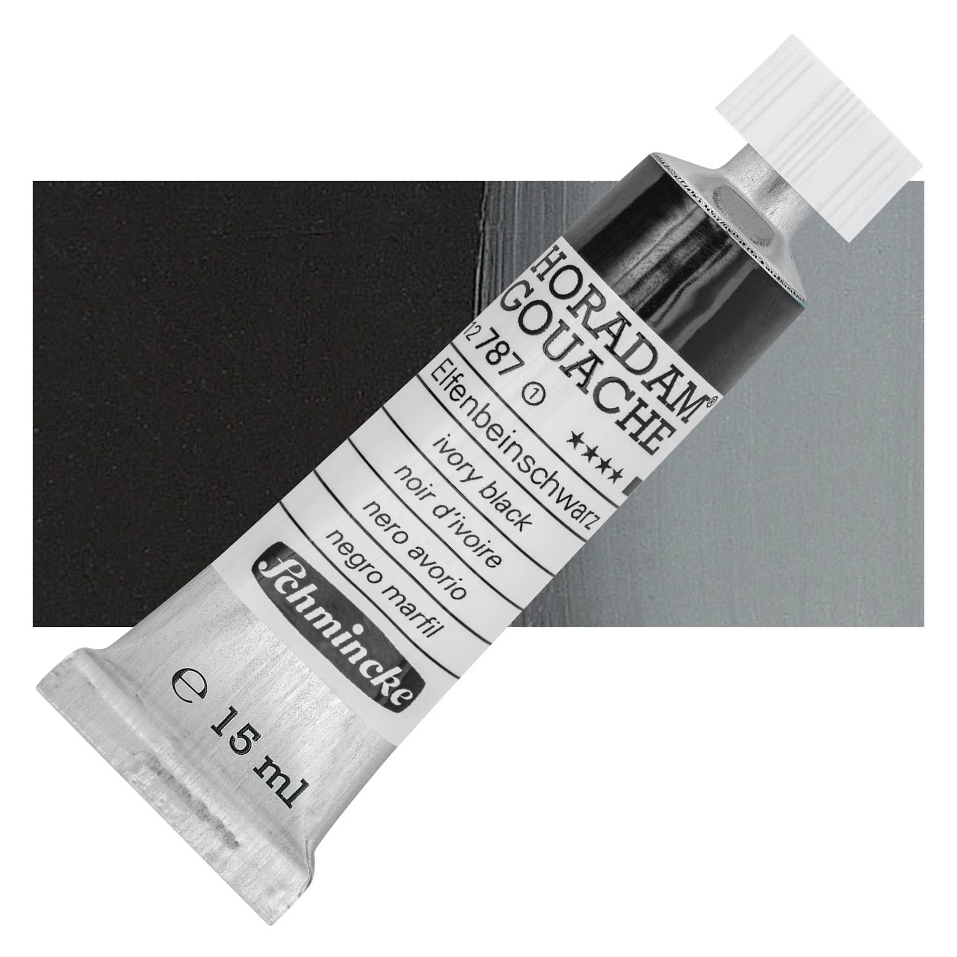 Schmincke Horadam Artist Gouache - Ivory Black, 15 ml tube and swatch