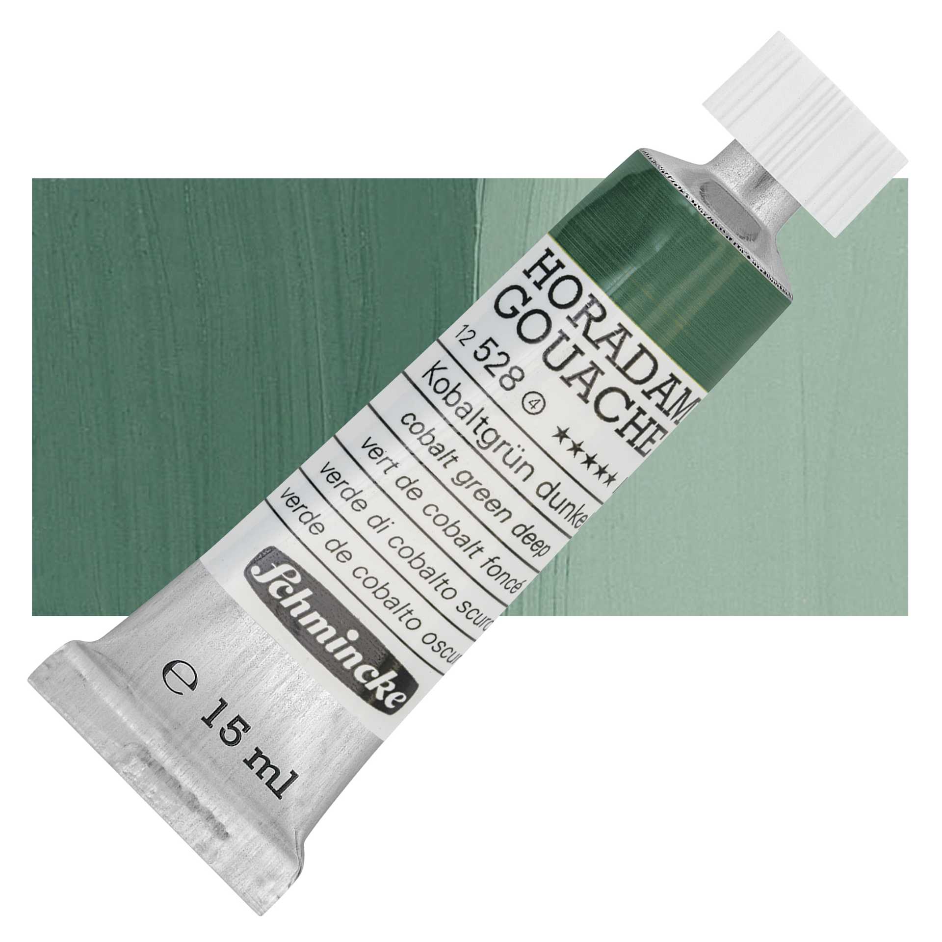 Schmincke Horadam Artist Gouache - Cobalt Green Deep, 15 ml tube and swatch