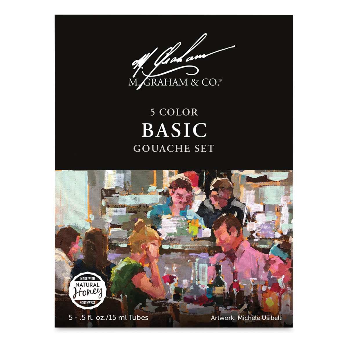 M. Graham Artists' Gouache - Basic Set, Set of 5 colors, 15 ml tubes (Front of packaging)