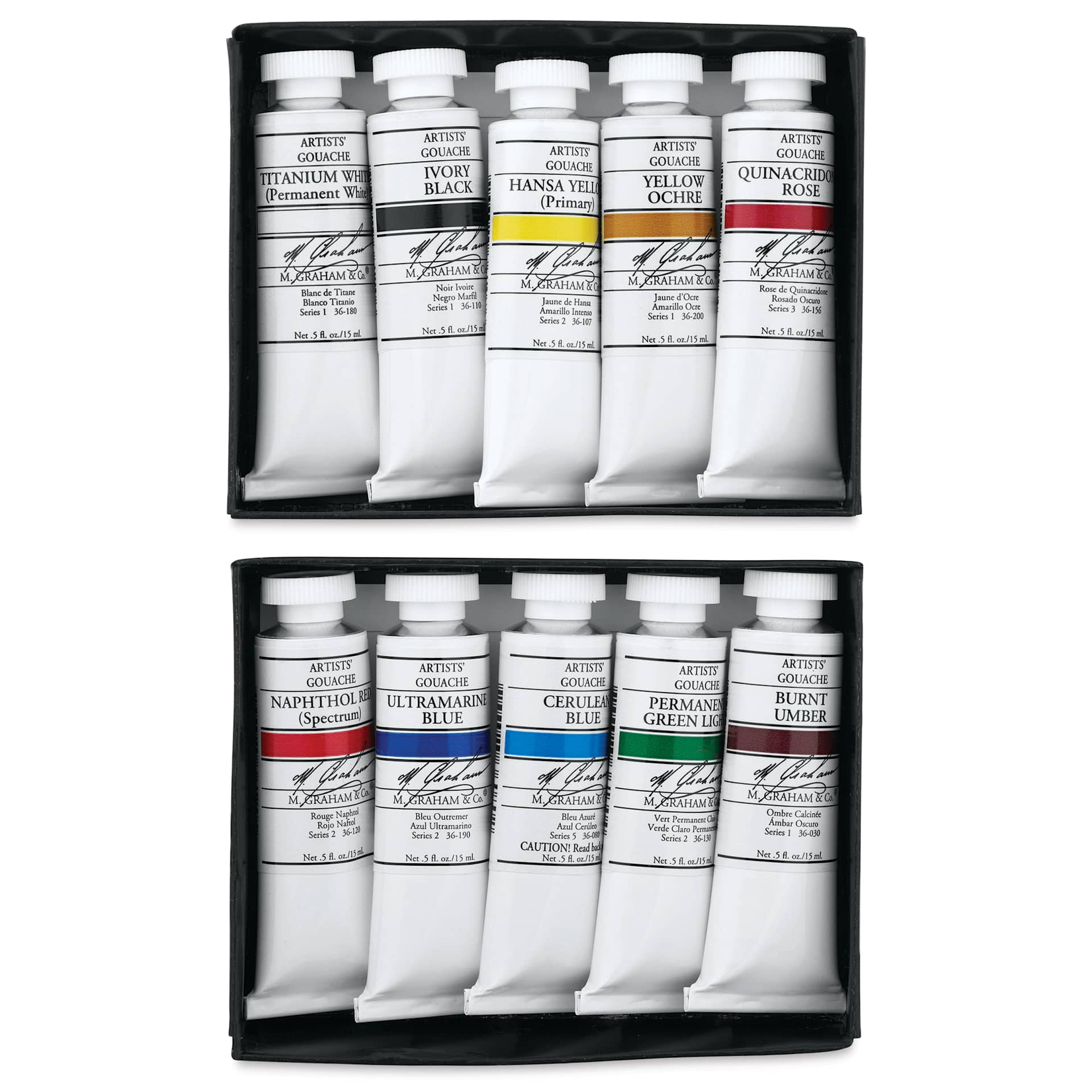 M. Graham Artists' Gouache - Set of 10, Deluxe Set, 15 ml Tubes in box