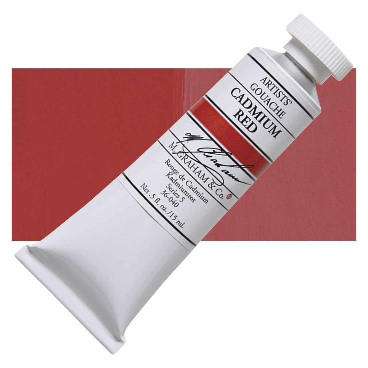 M. Graham Artists' Gouache - Cadmium Red, 15 ml tube and swatch