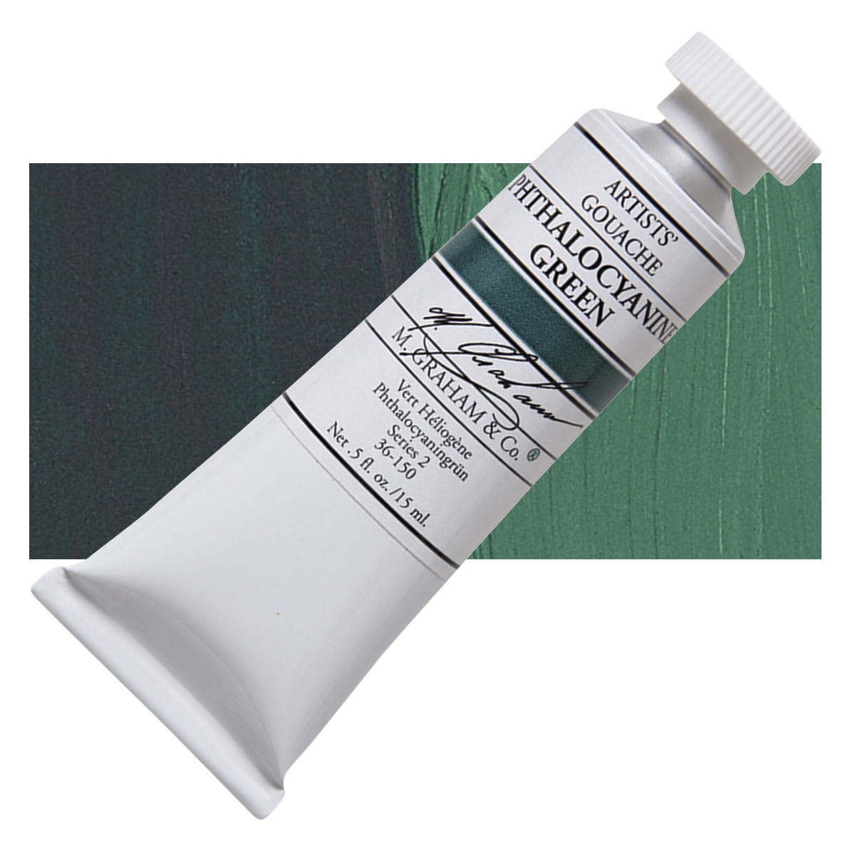 M. Graham Artists' Gouache - Phthalo Green, 15 ml tube and swatch