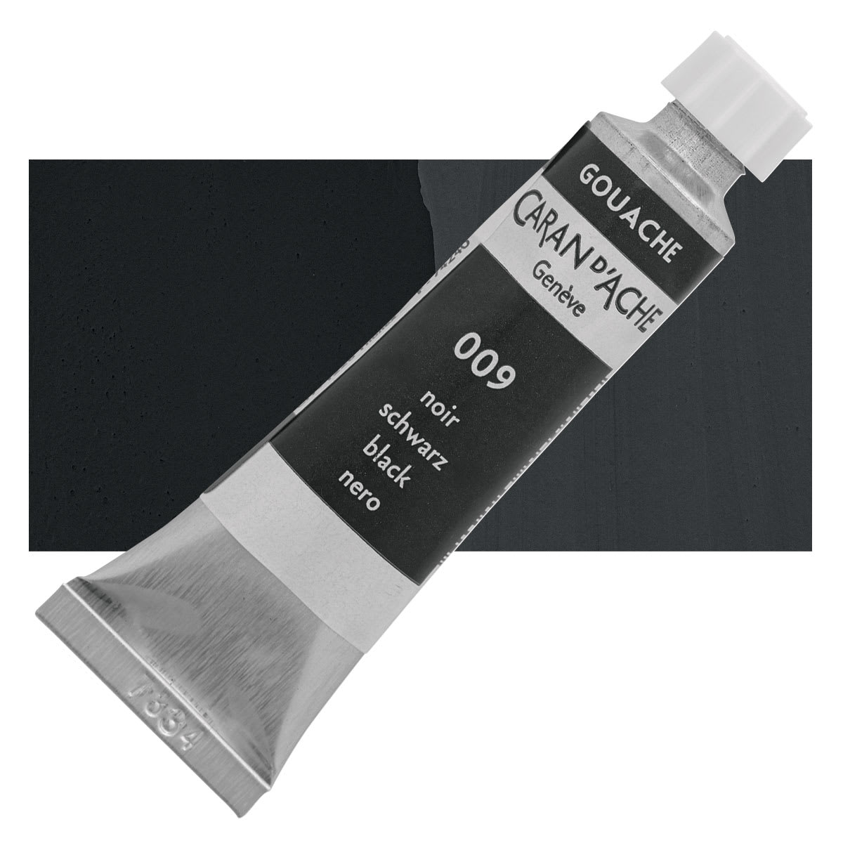 Caran d'Ache Gouache Studio Tube - Black, 10 ml, Tube and swatch