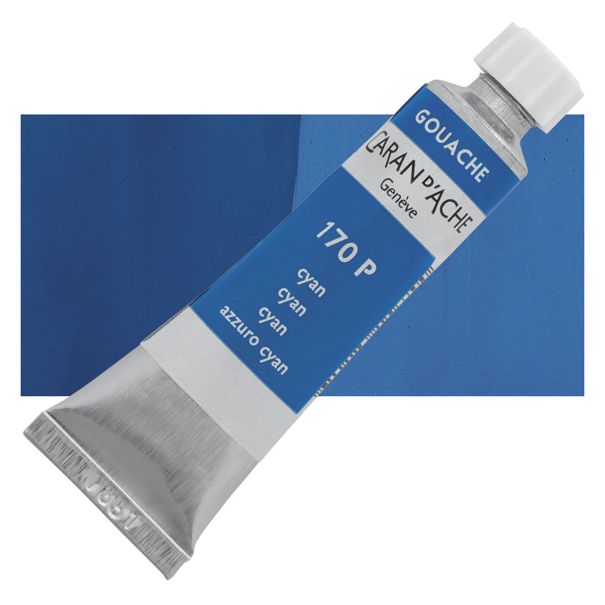 Caran d'Ache Studio Gouache - Cyan, 10 ml, Tube and swatch