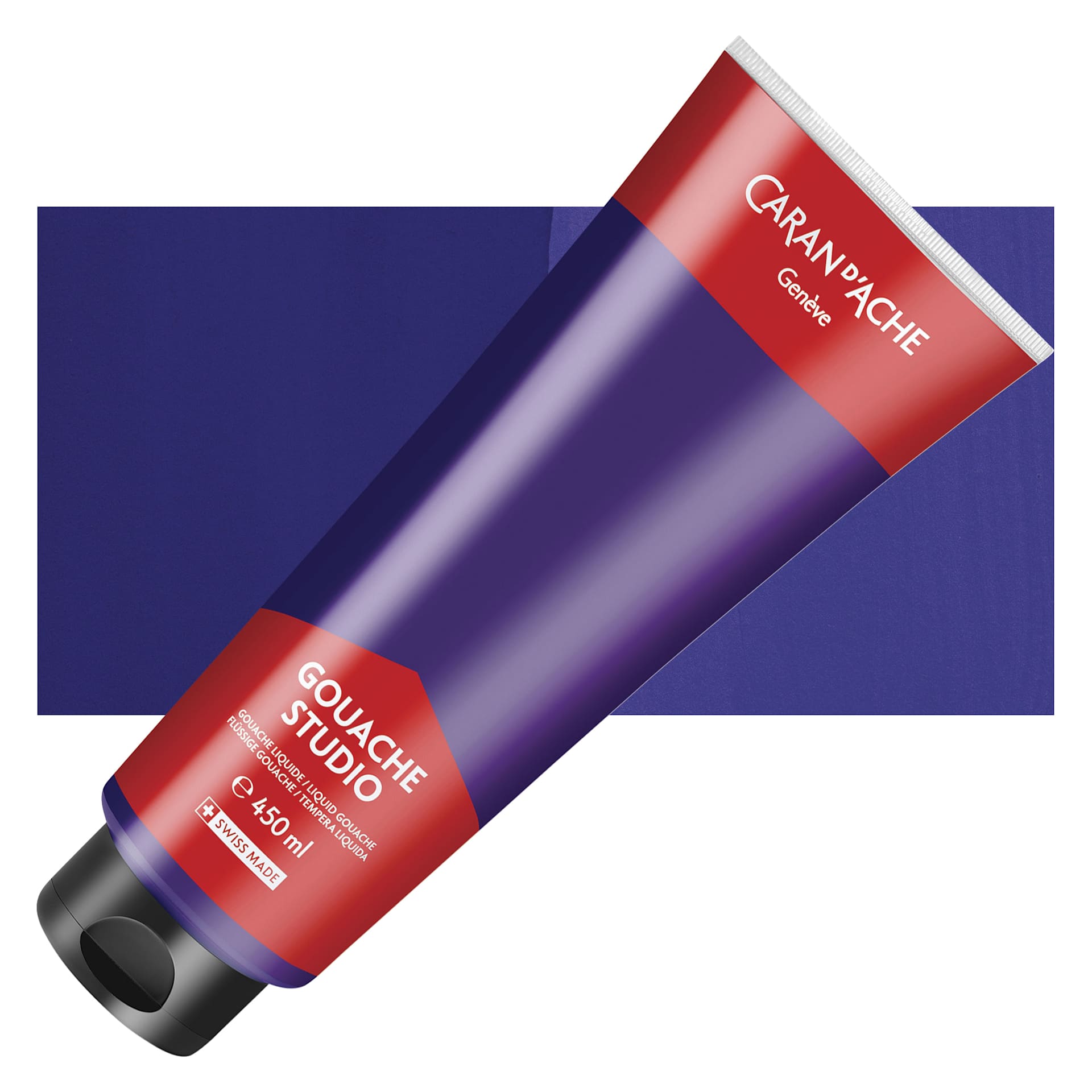Caran d'Ache Studio Gouache - Violet, 450 ml, Tube and swatch