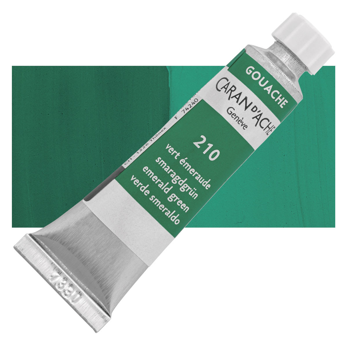 Caran d'Ache Studio Gouache - Emerald Green, 10 ml, Tube and swatch
