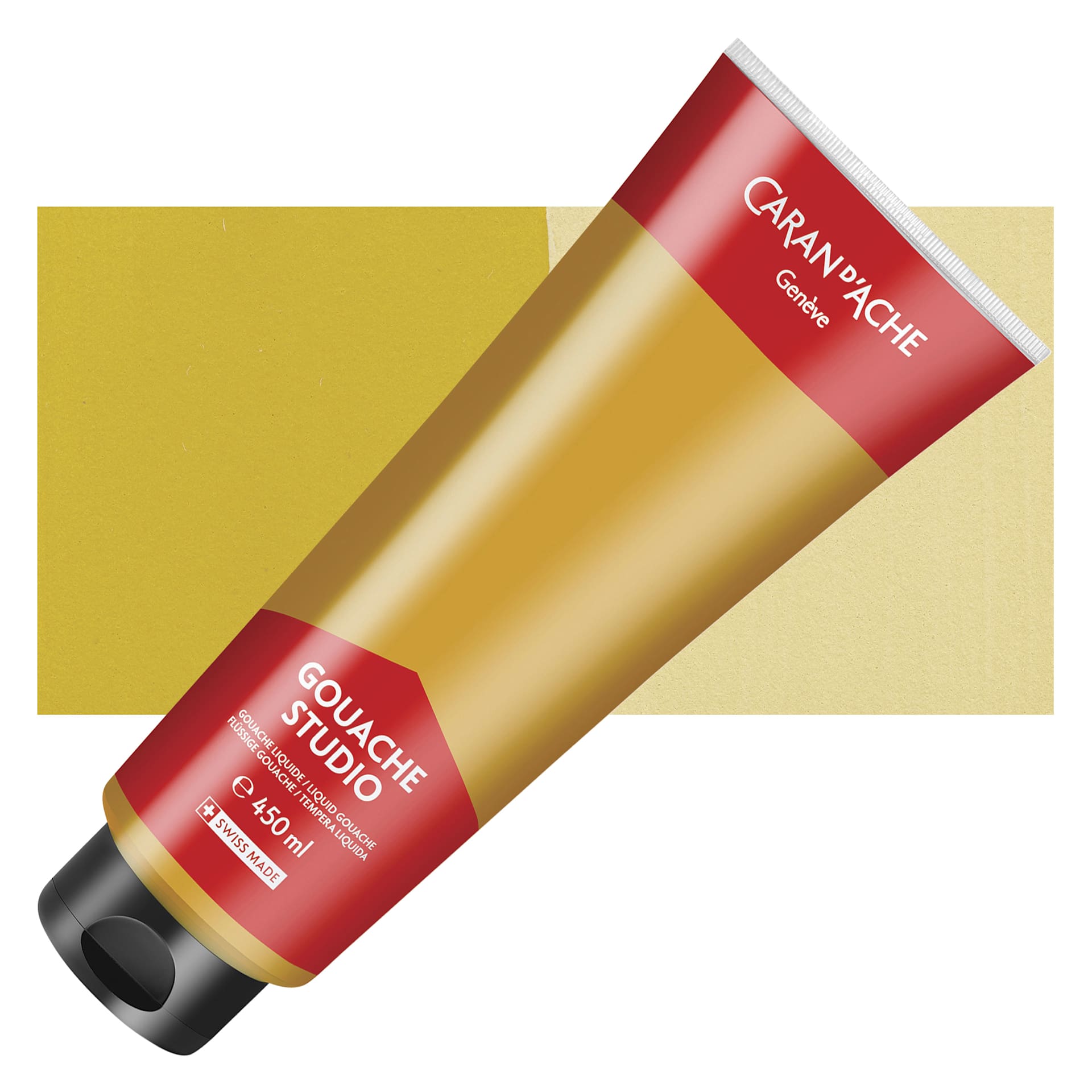 Caran d'Ache Studio Gouache - Ochre, 450 ml, Tube and swatch