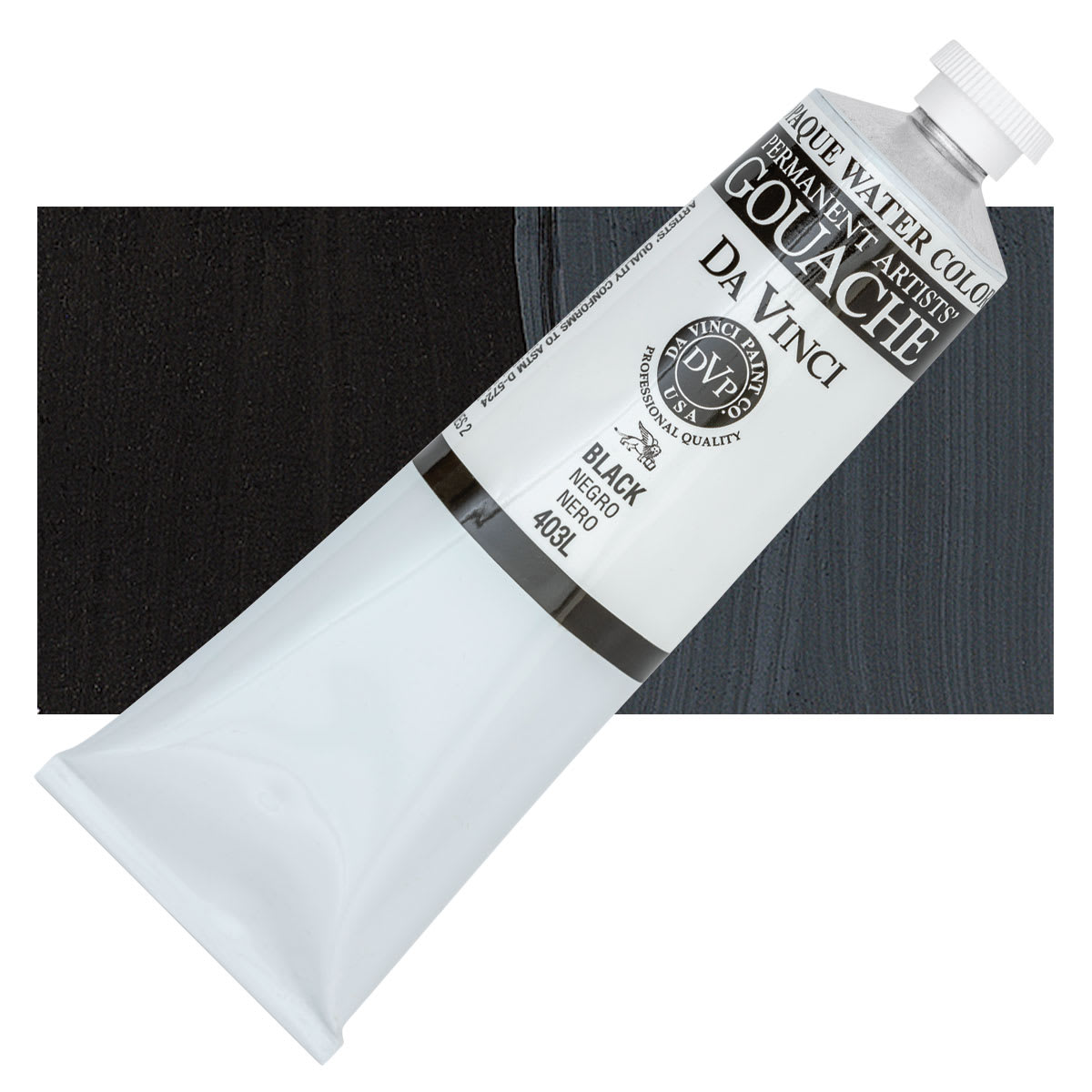 Da Vinci Professional Gouache - Black, 150 ml tube and swatch