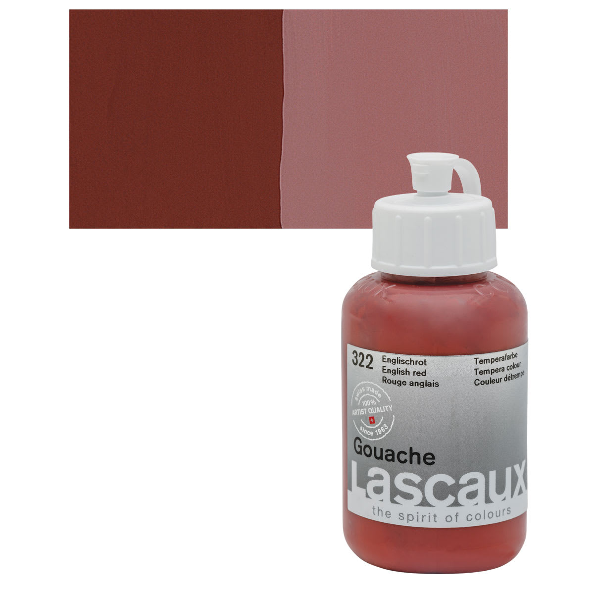 Lascaux Acrylic Gouache - English Red, 85 ml bottle and swatch