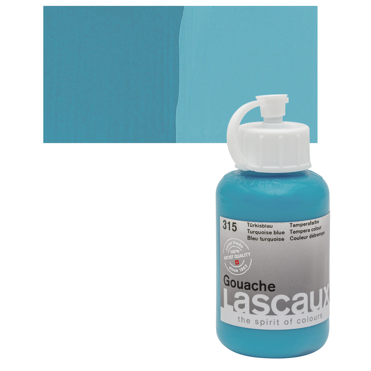 Lascaux Acrylic Gouache - Turquoise Blue, 85 ml bottle and swatch