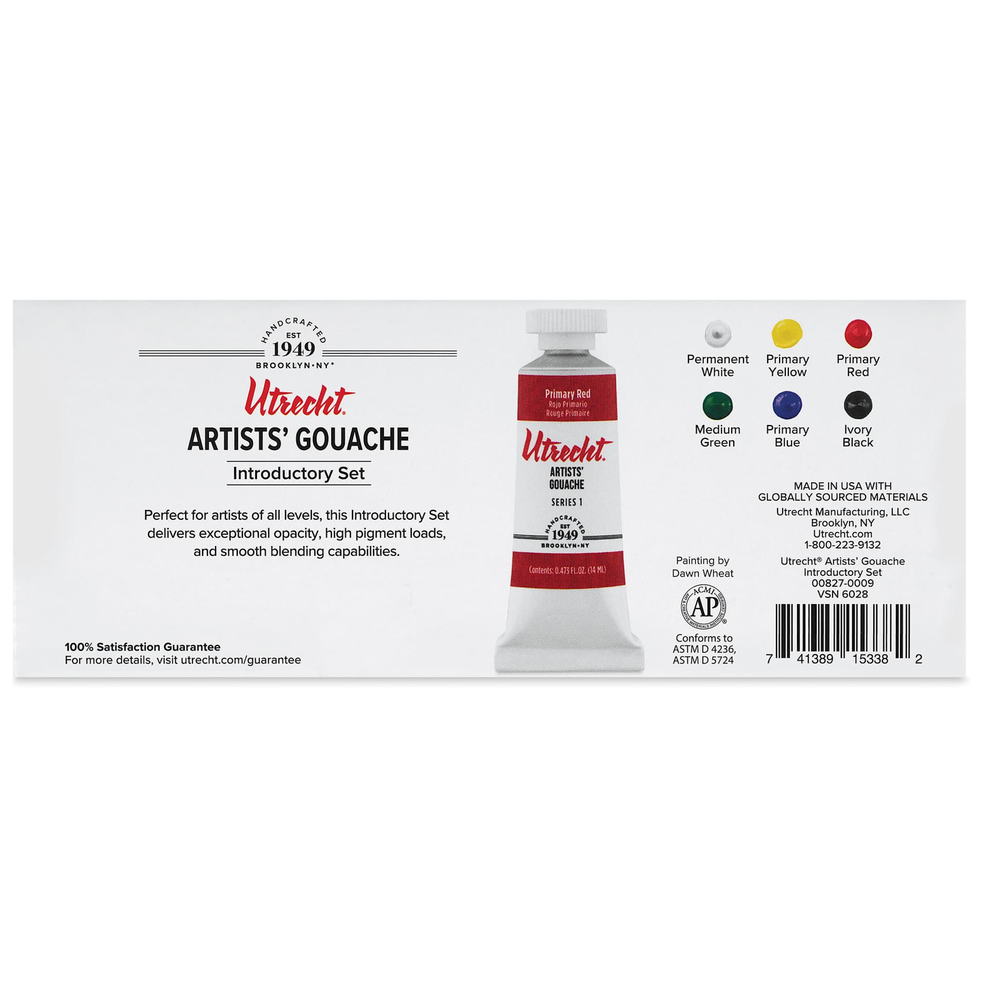 Utrecht Artists' Gouache - Set of 6, Introductory, 14 ml Tubes