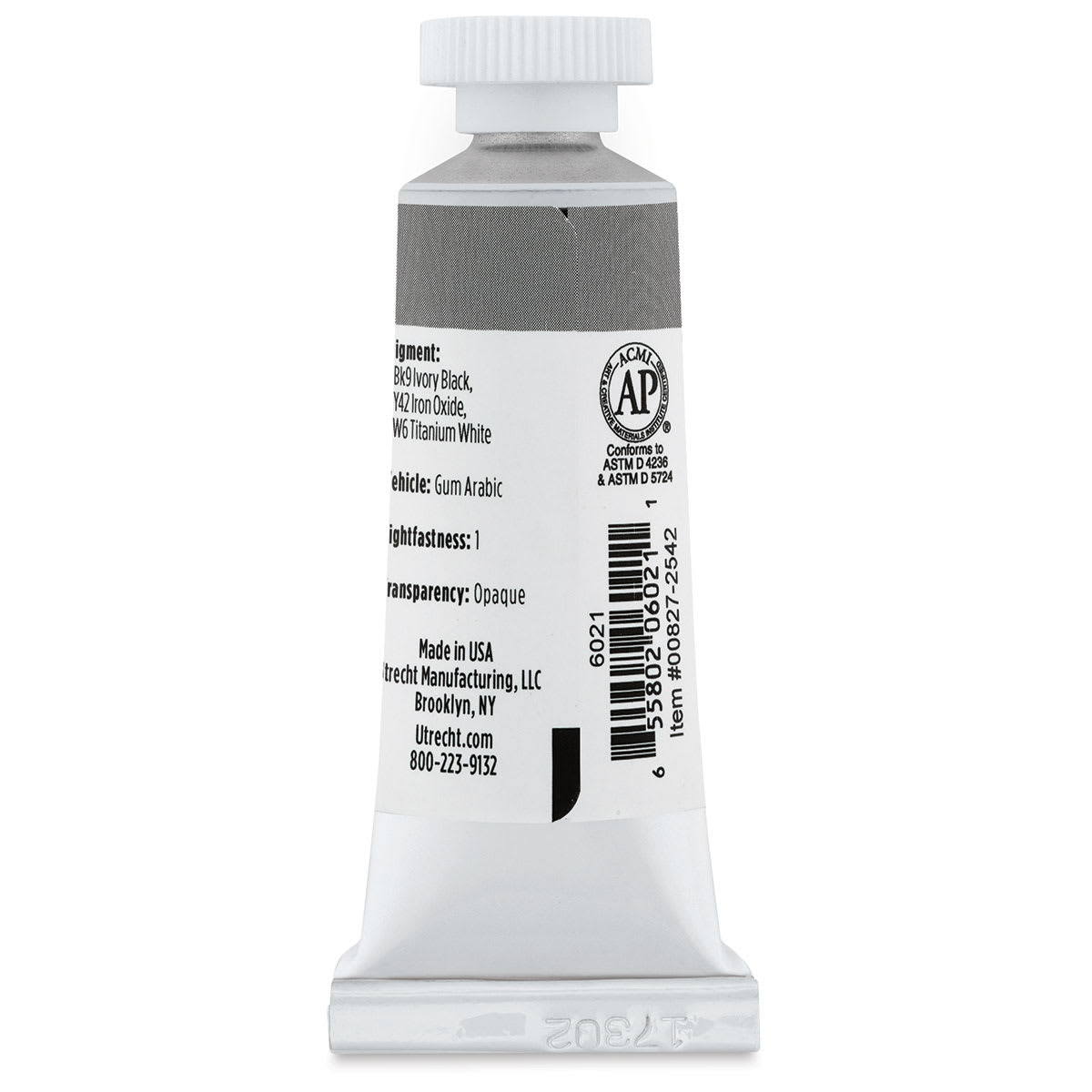 Utrecht Artists' Gouache - Neutral Gray, 14 ml, Tube (Back)