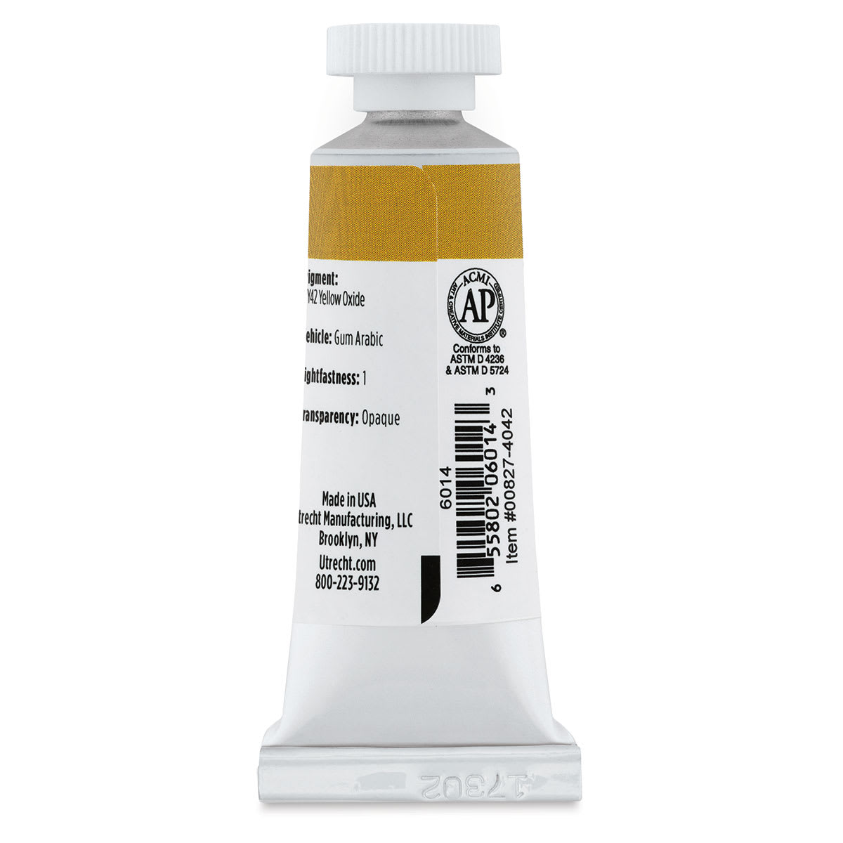 Utrecht Artists' Gouache - Yellow Ochre, 14 ml, Tube (Back)
