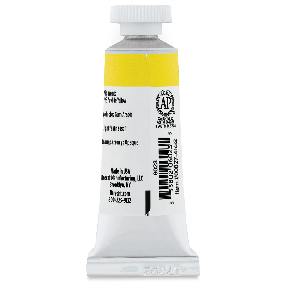 Utrecht Artists' Gouache - Primary Yellow, 14 ml, Tube (Back)