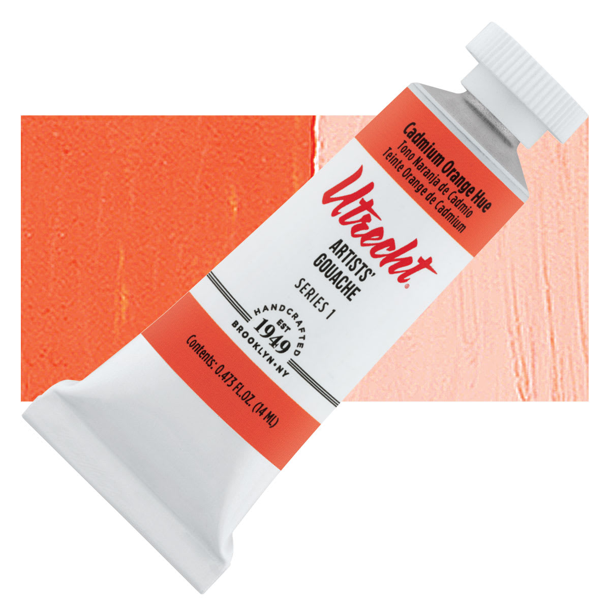 Utrecht Artists' Gouache - Cadmium Orange Hue, 14 ml tube and swatch